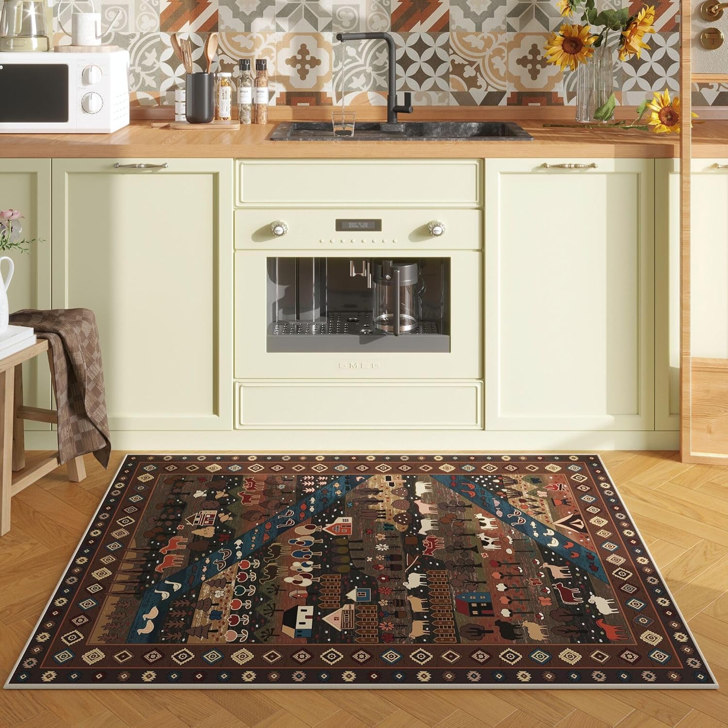 Door Mat Indoor Entrance 2x3 Rug Machine Washable Nomadic Animal Small Area Rug Non-Slip Low Pile Throw Rugs for Entryway, Kitchen, Front Door Indoor Entrance, Entry, Kids Room, Brown