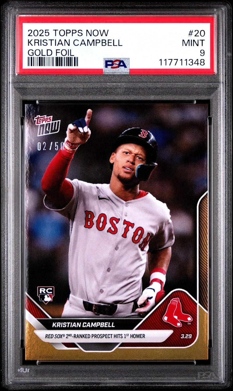 Graded 2025 Topps Now Kristian Campbell #20 Gold Foil /50 Rookie RC Baseball Card PSA 9 Near Mint
