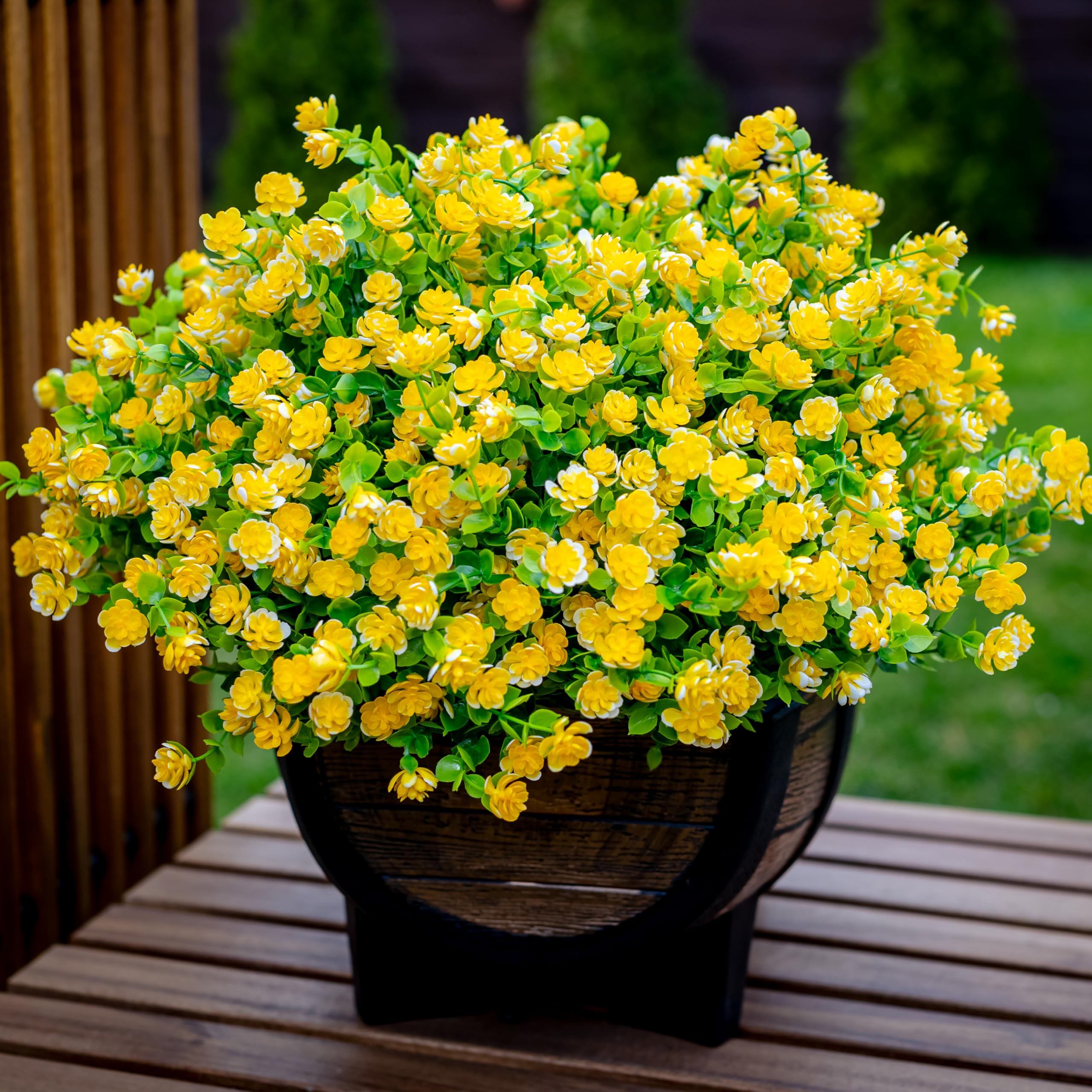 AXYLEX Künstliche Blumen für den Außenbereich, Kunststoff, für Mütter – 6 Bündel Gesichter im Freien, künstliche Grünpflanzen, UV-beständig, kein Verblassen, Büro, Innen (gelb)