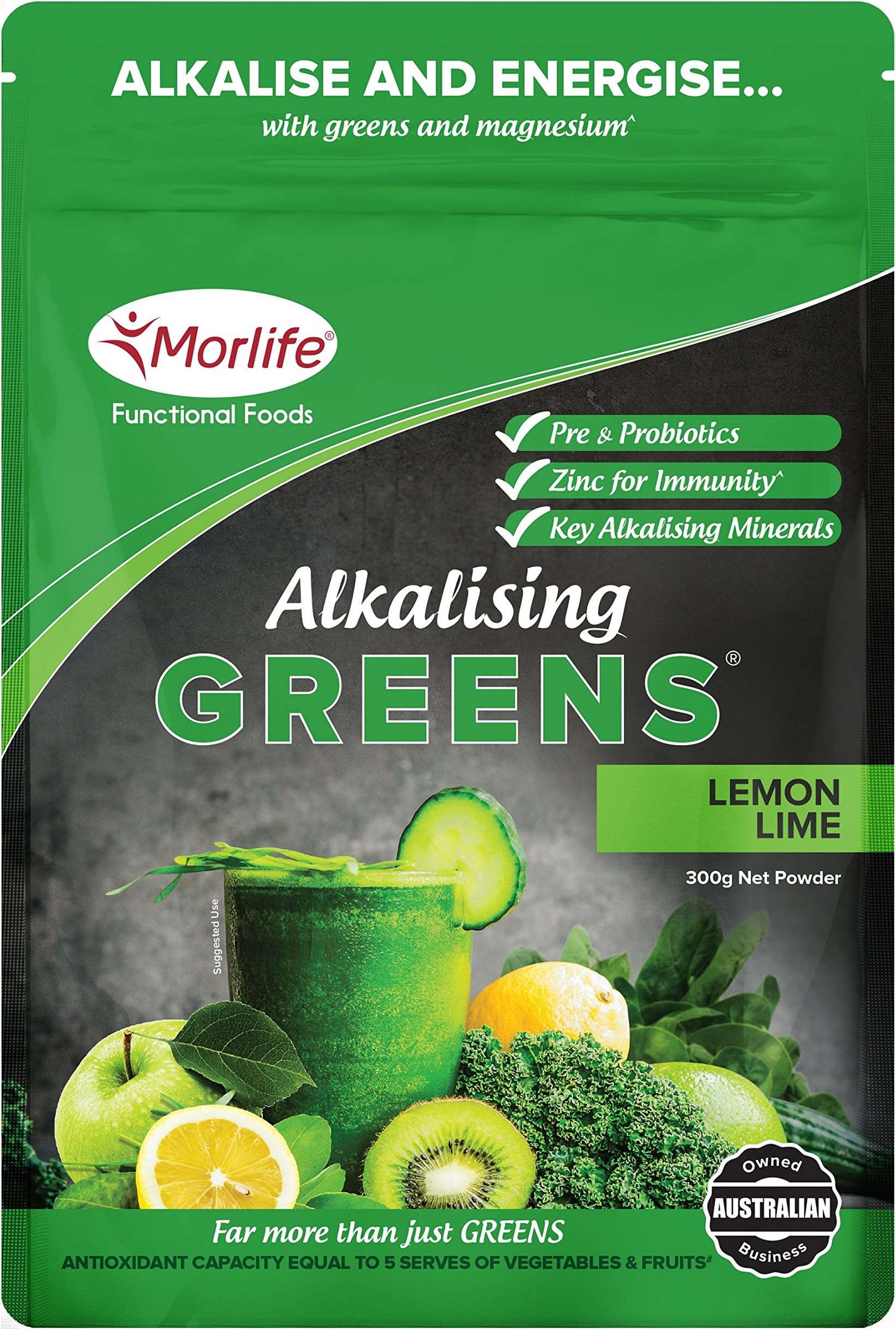 Super Greens Lemon Lime 300g | Alkalizing Vegan Green Powder Superfood Supplements | with Prebiotics and Probiotics | 19 Greens Superfoods | Green Juice Supplement | Greens Supplement Powder