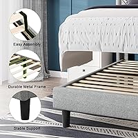 Vista 7 de Feonase Base de cama de tamaño individual con estación de carga, base de cama tapizada de lino con cabecera con respaldo de ala, soporte de listones