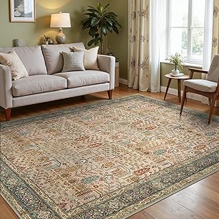 GENIMO Großer Boho Vintage Wohnzimmer Teppich, Waschbar & rutschfest, Kurzflor Teppich für Wohnzimmer, Esszimmer oder Büro, Stilvoller Carpet, Vintage Terrakotta, 200x290 cm