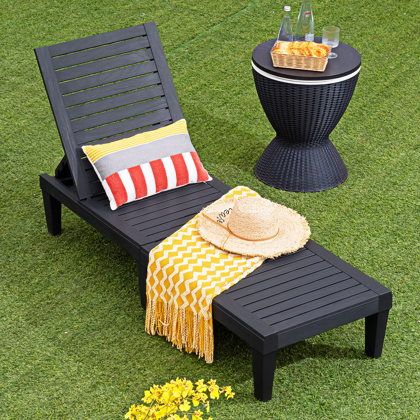 RELAX4LIFE 3 in 1 Beistelltisch Outdoor, Kühltisch in Rattanoptik, Getränkekühler höhenverstellbar, 30 L Cool Bar mit abnehmbarem Deckel & Abflussloch, bis 75kg belastbar, für Party & Camping, Schwarz
