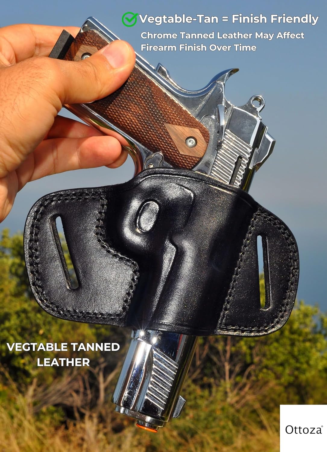 Ottoza Handmade Leather Gun Holster 1911 Holster Right Hand - OWB Holster for 1911 Gun Holster fits Most Models 1911 COLT - Kimber - Ruger and More Without Rail No:236