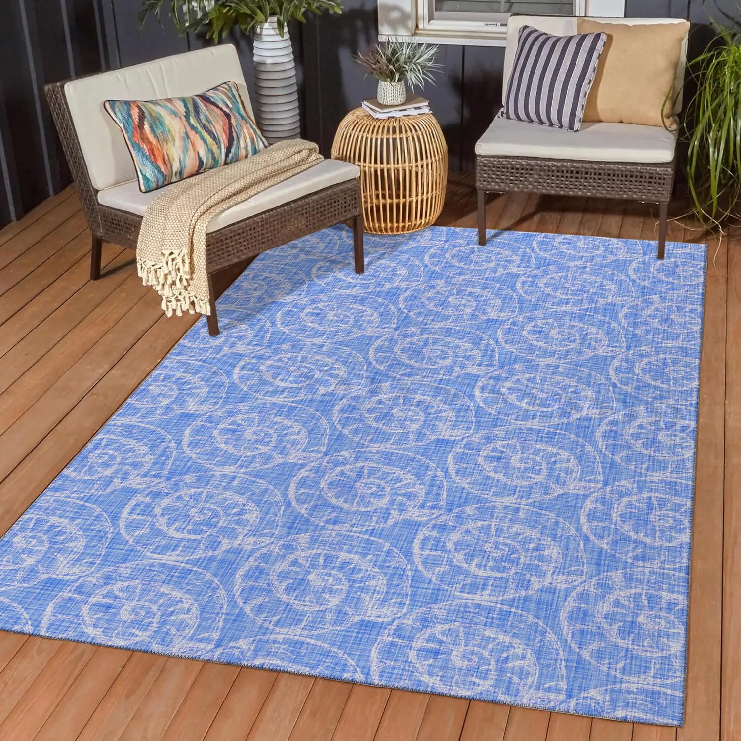 Addison Rugs Surfside ASR41 Blue 5' x 7'6" Indoor Outdoor Rug, Easy Clean, Machine Washable, Non Shedding, Bedroom, Living Room, Dining Room, Kitchen, Patio Rug