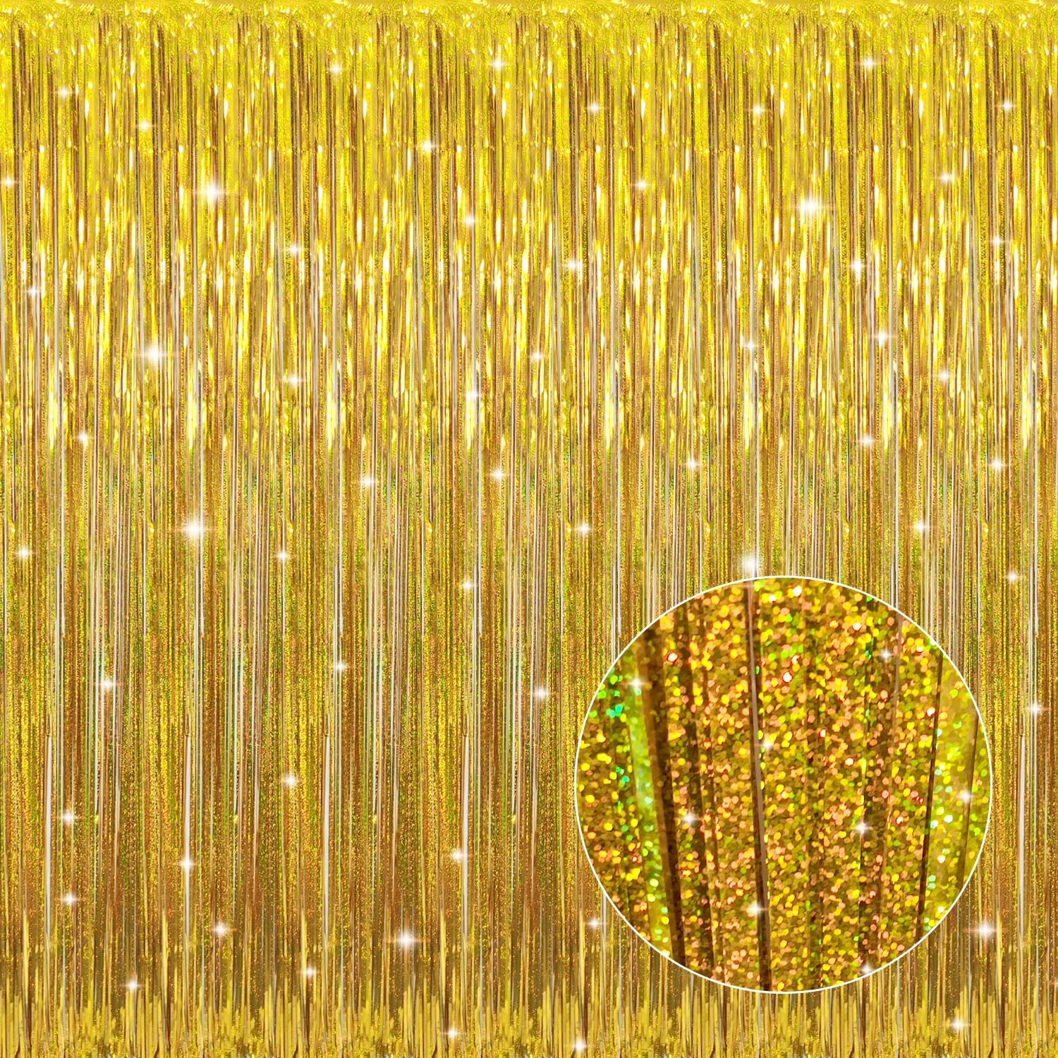 GOER 3.2 ft x 9.8 ft Metallic Tinsel Foil Fringe Curtains for Party Photo Backdrop Wedding Decor (1, Shiny Gold) โ image 1