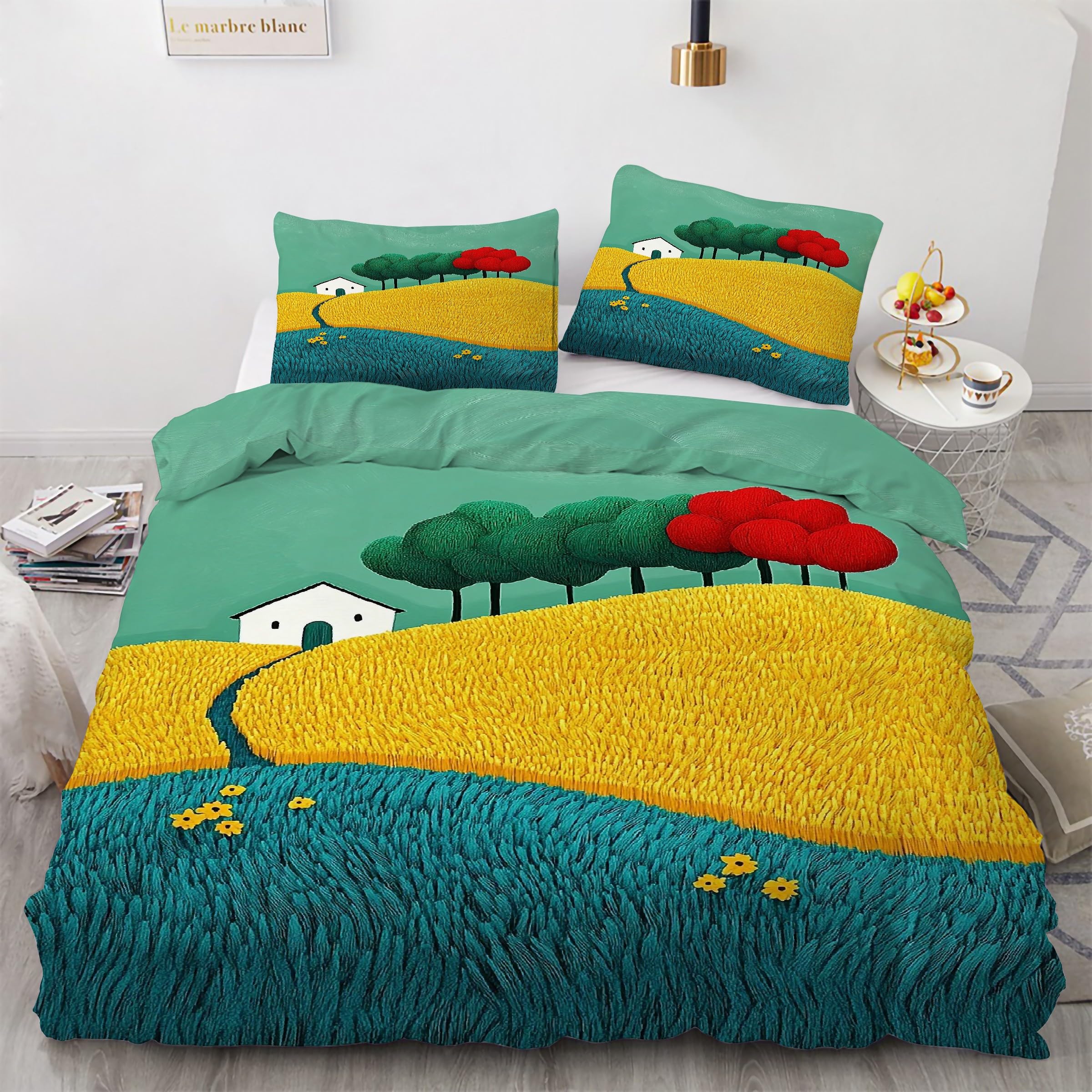 Parure de lit illustration rurale 220x240 cm pour sublimer votre chambre style maison de campagne