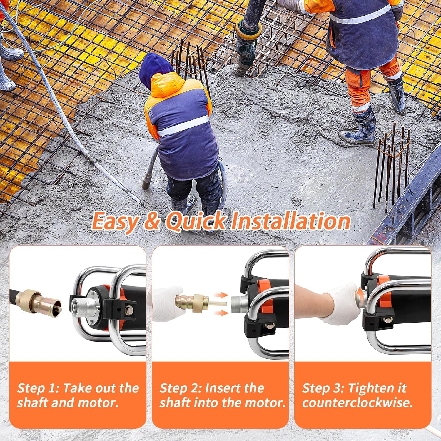 Electric Concrete Vibrator Handheld, 2HP 1500W 18000RPM Powerful Copper Motor Portable Construction Insertion Cement Concrete Vibrating Tool with 4.5M (14-3/4ft) Long Flexible Shaft