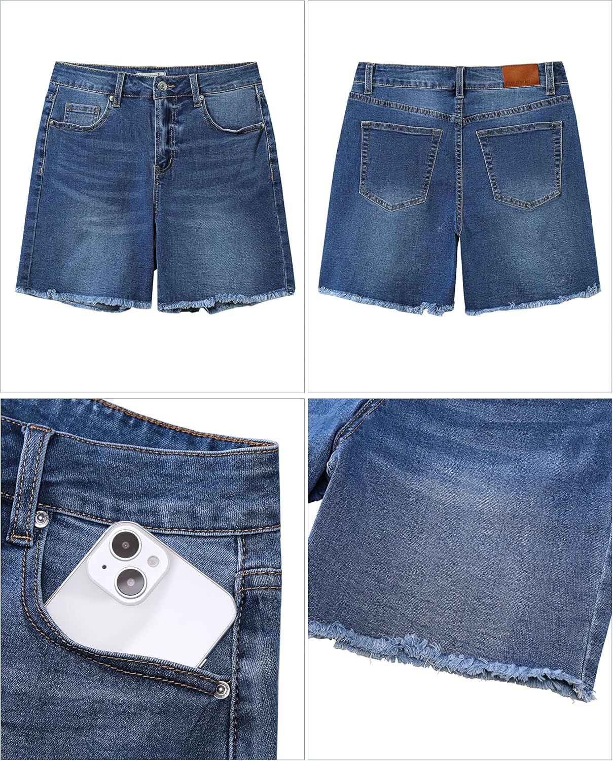 luvamia FleXclusive Jean Shorts for Women Trendy High Waisted Stretchy Denim Summer Raw Hem Mom Long Shorts Cutoff Jorts - Image 6