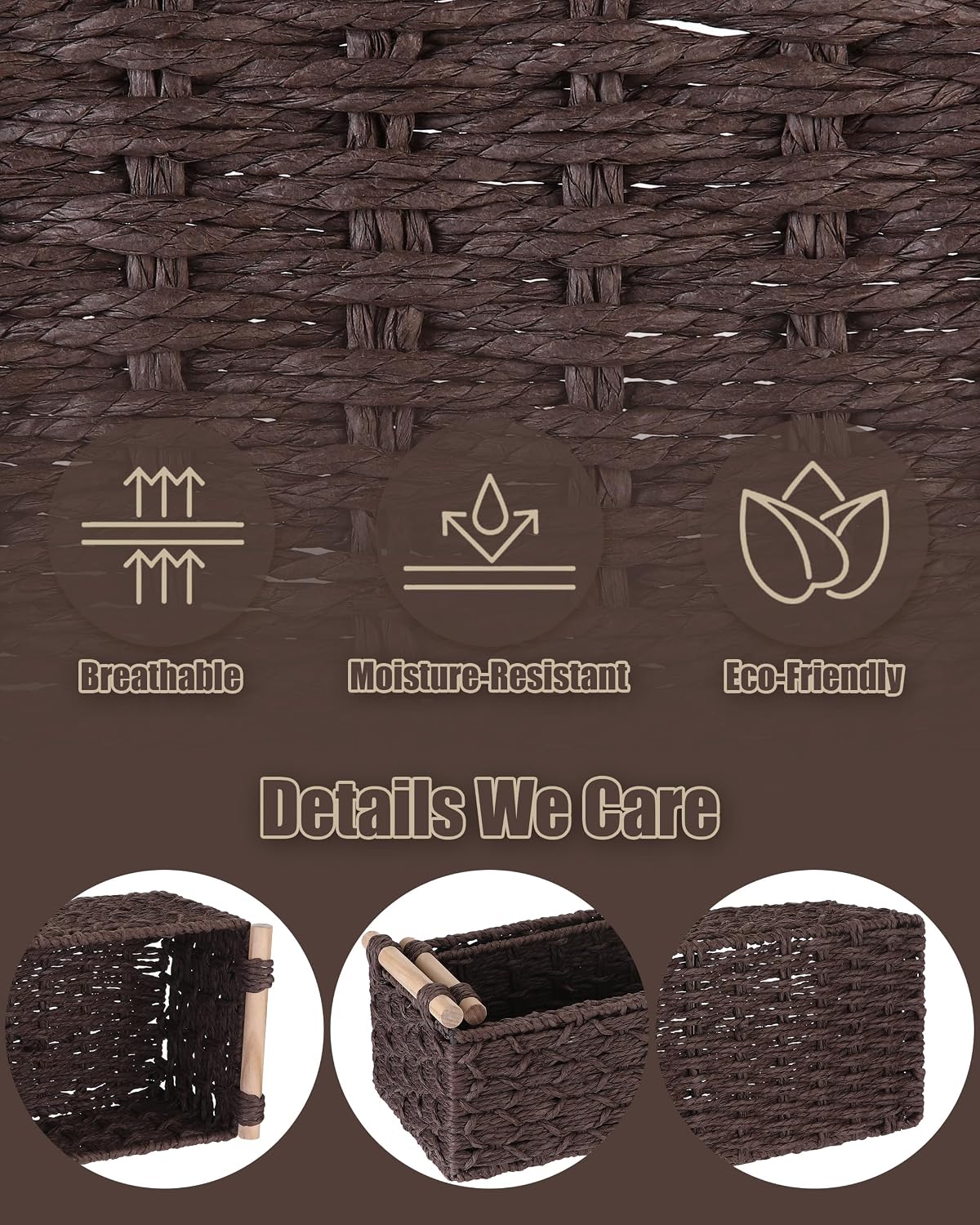 Sea Team Paper Rope Woven Storage Basket with Wooden Handles, 2-Pack
