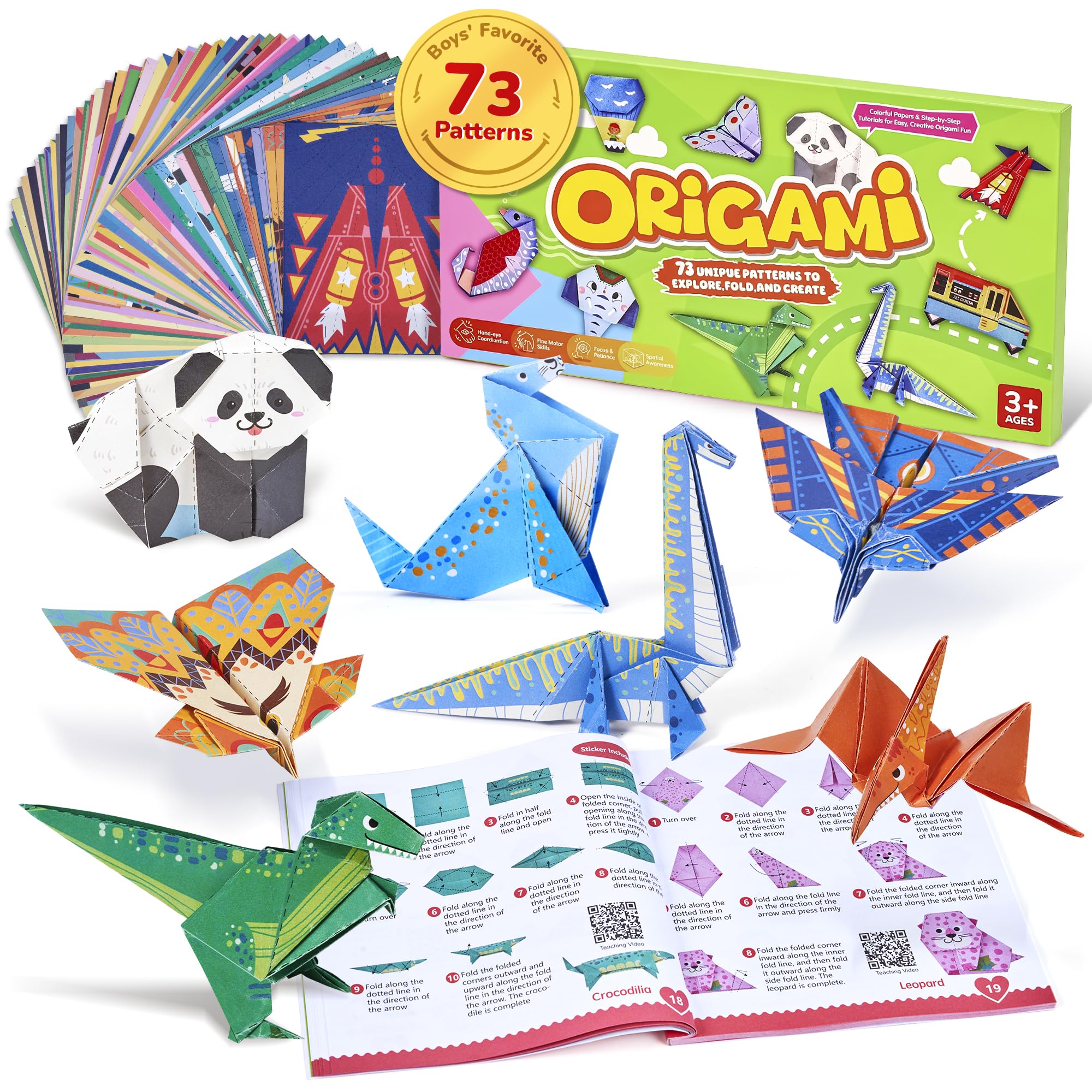 GAMENOTE Origami Kit for Kids Ages 8-12, 72 Adventure Projects, 180 Sheets