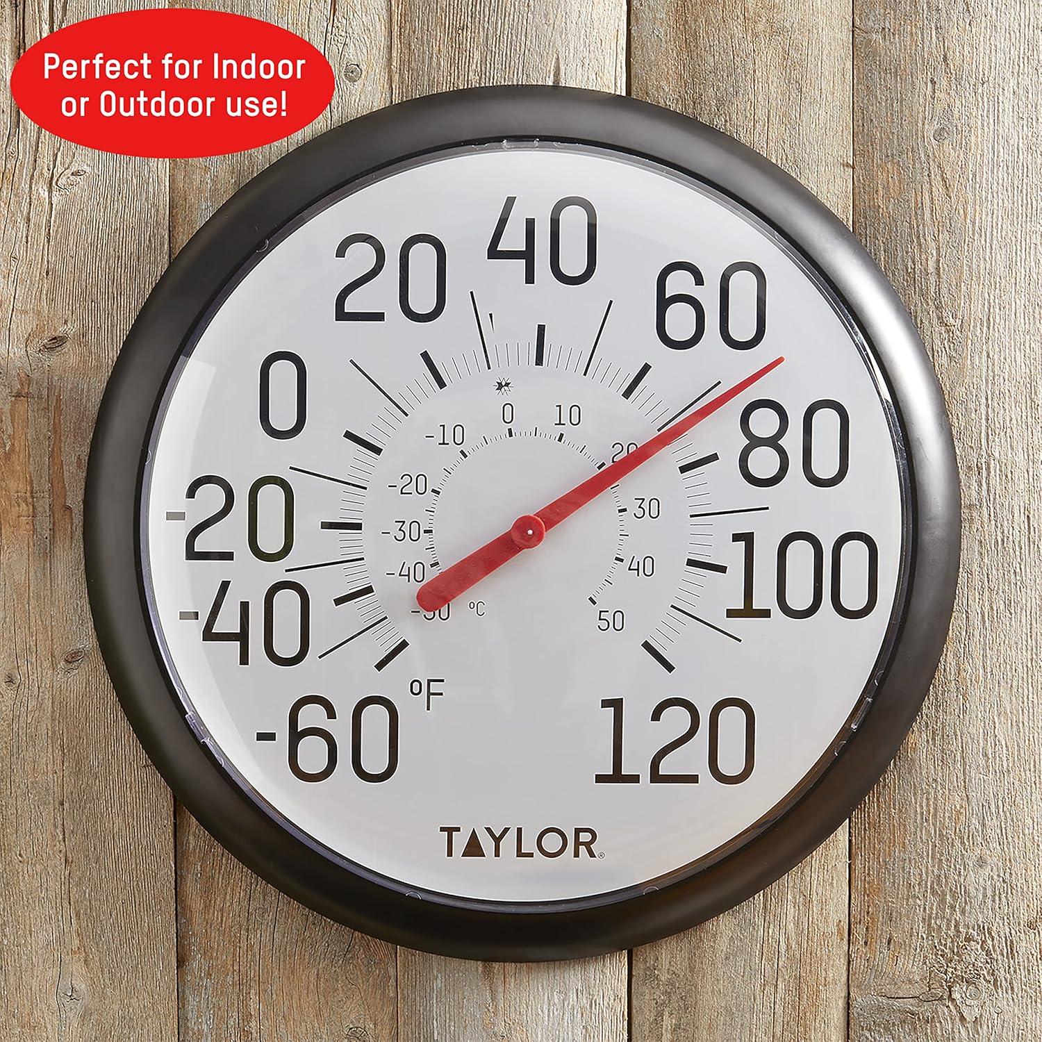 Taylor Wall Thermometer in an outdoor patio setting