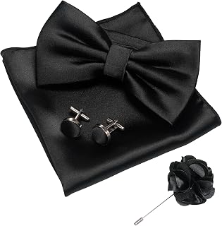 Solid Color mens Pre-tied Bow Tie and Pocket Square Cufflinks Sets with Gift Box