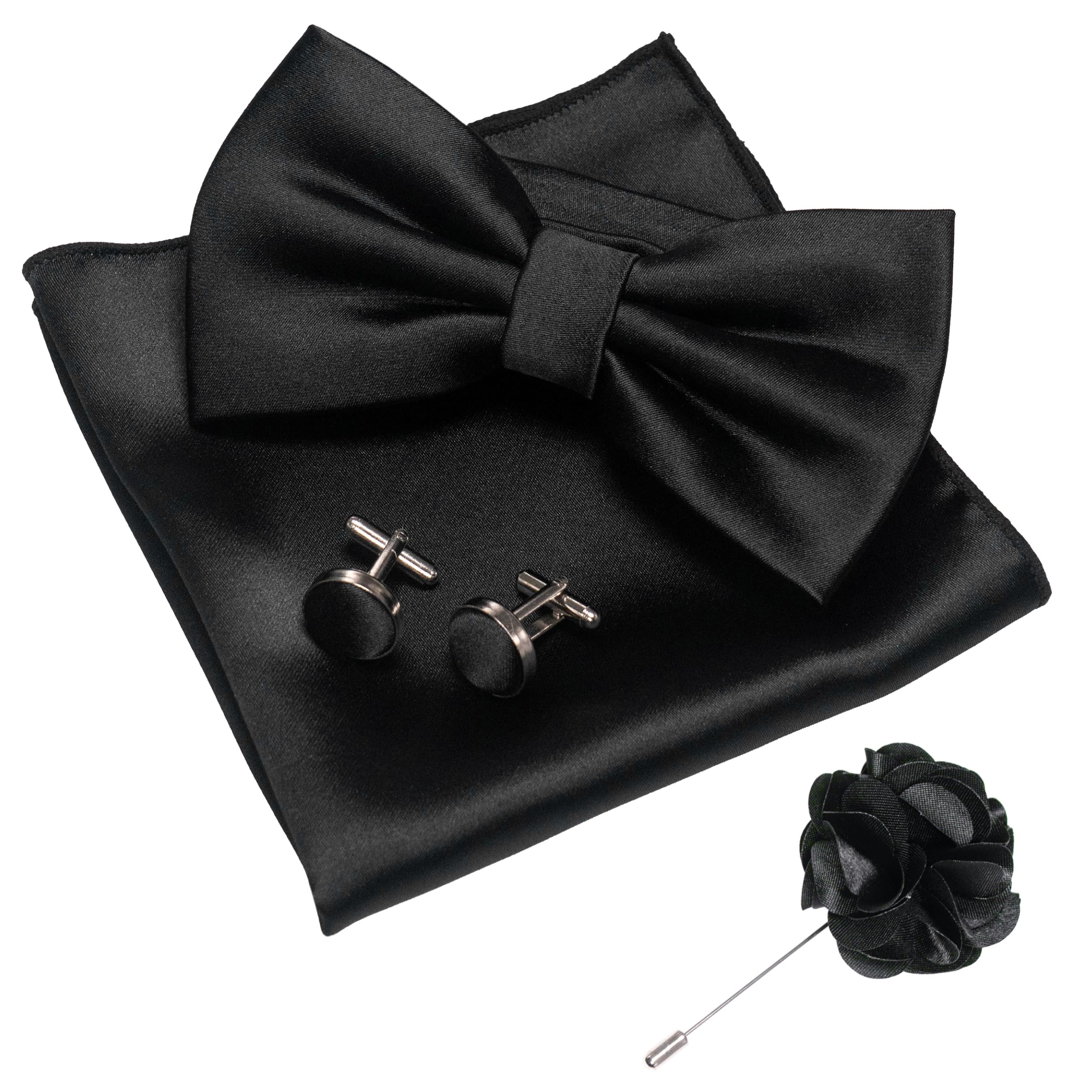 JEMYGINS Solid Color mens Pre-tied Bow Tie and Pocket Square Cufflinks Sets with Gift Box