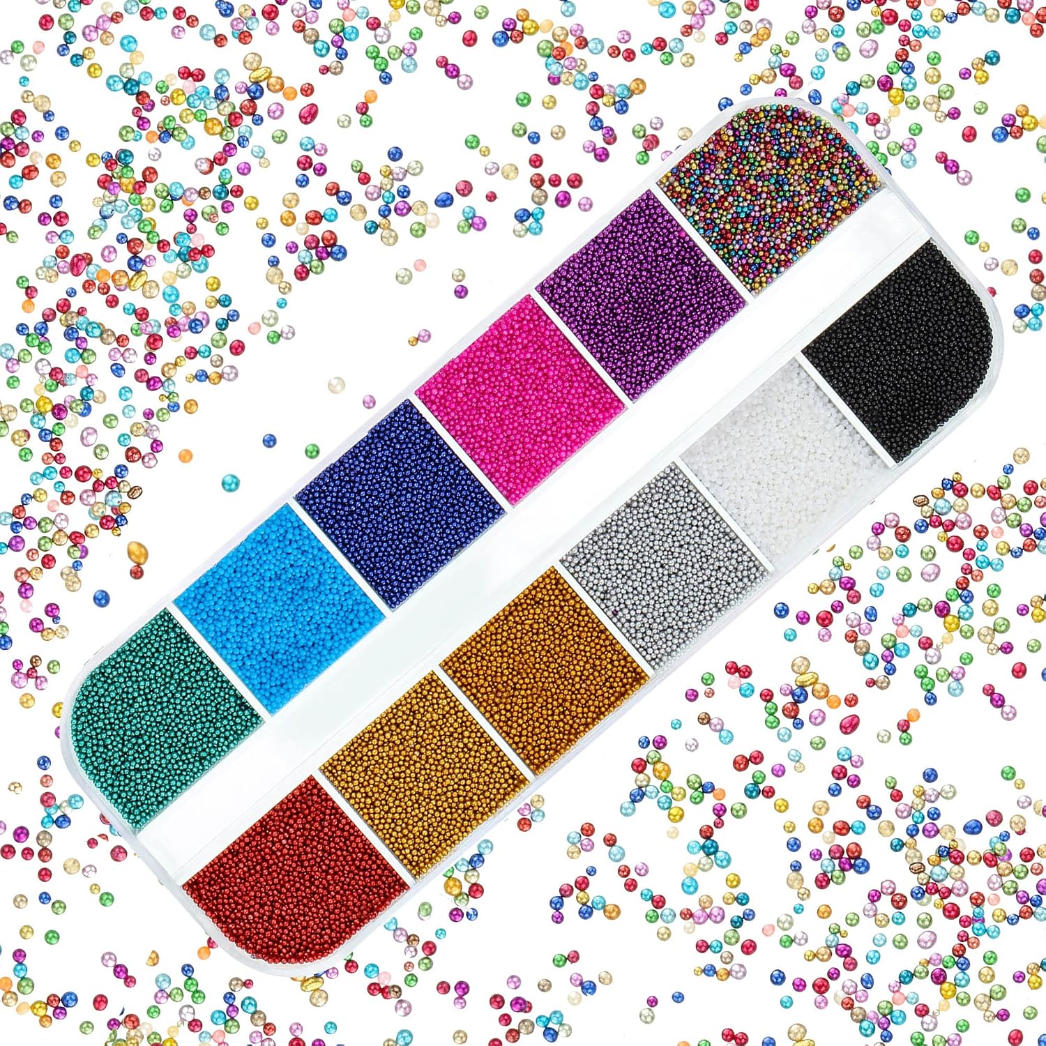 12 Grids Nail Micro Pixie Beads Multicolor Tiny Glass Rhinestone Elf Micro Caviar Crystal Beads for DIY Embellishment Decorations