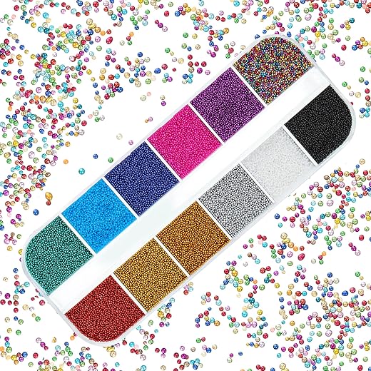 12 Grids Nagel Micro Pixie Perlen Mehrfarbig Winzig Glass Strass Elf Micro Caviar Kristallperlen für Nagel Kunst DIY Verschönerung Dekorationen
