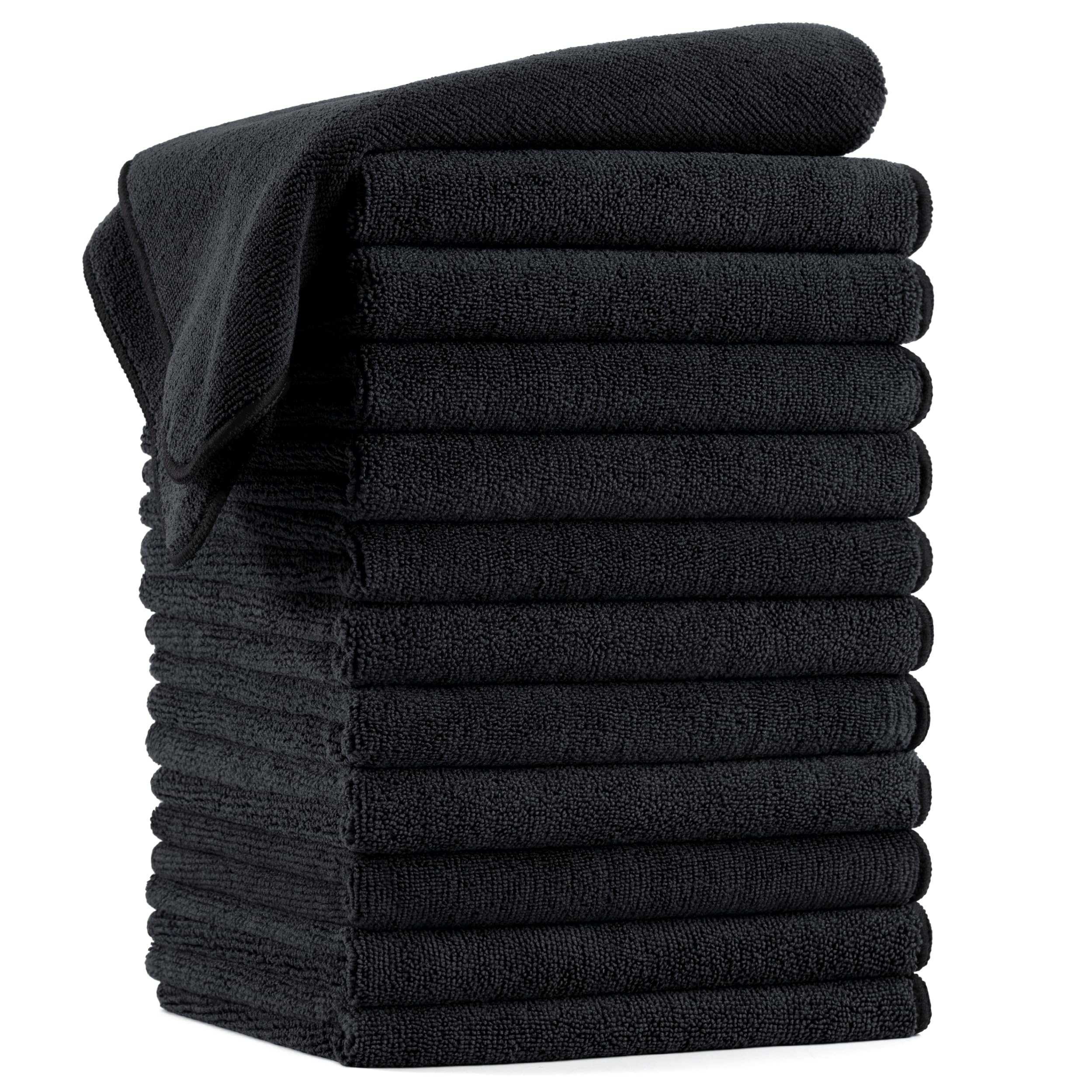 POLYTE Professional Quick Dry Lint Free Microfibre Hair Drying Salon Towel, 12 Pack (40x73 cm, Black)