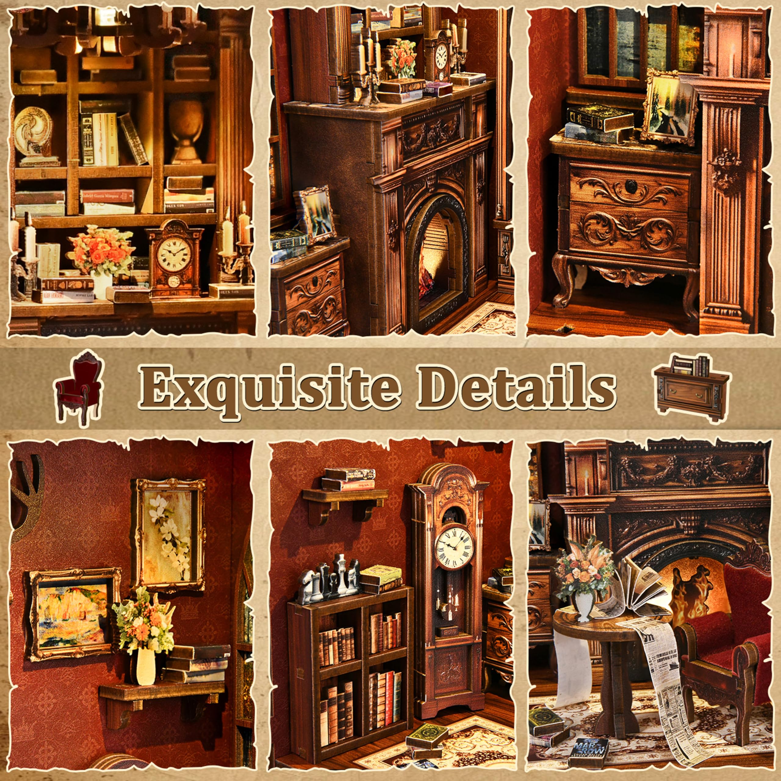 ISSEVE Kit per angolo del libro, kit fai da te in miniatura per adulti e principianti, mini kit per casa delle bambole, decorazione per libreria, puzzle in legno 3D per regali artigianali (biblioteca