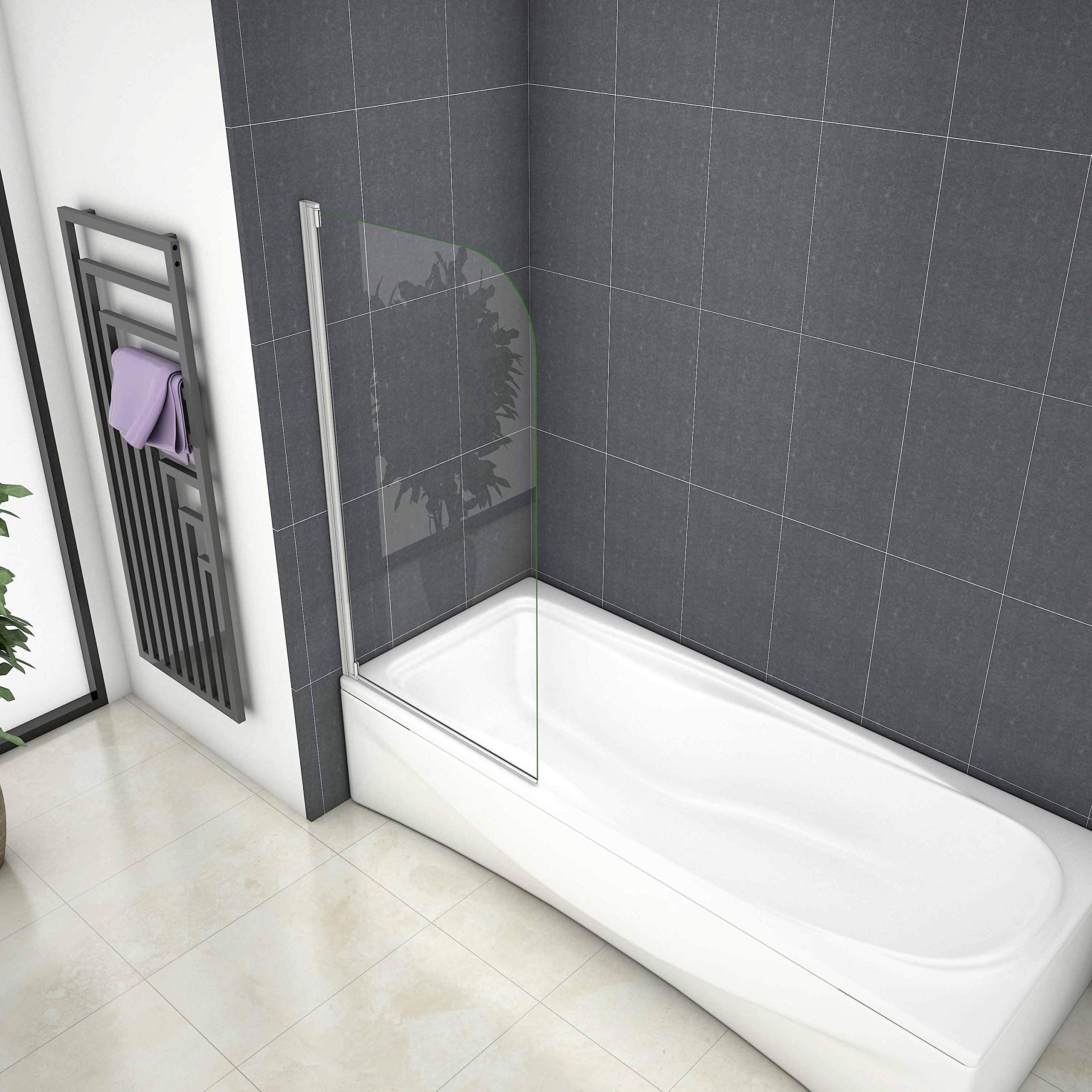 Parete Per Vasca Anta singola 80xH.140cm Sopravasca Vetro Temperato 4mm | Telaio in alluminio con trattamento di elettrofores,Girevole，Reversibile
