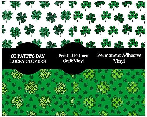 Green Clover - Paquete de 2 hojas de vinilo permanente con patrón del día de San Patricio de 12 x 12 pulgadas, funciona con todos los cortadores
