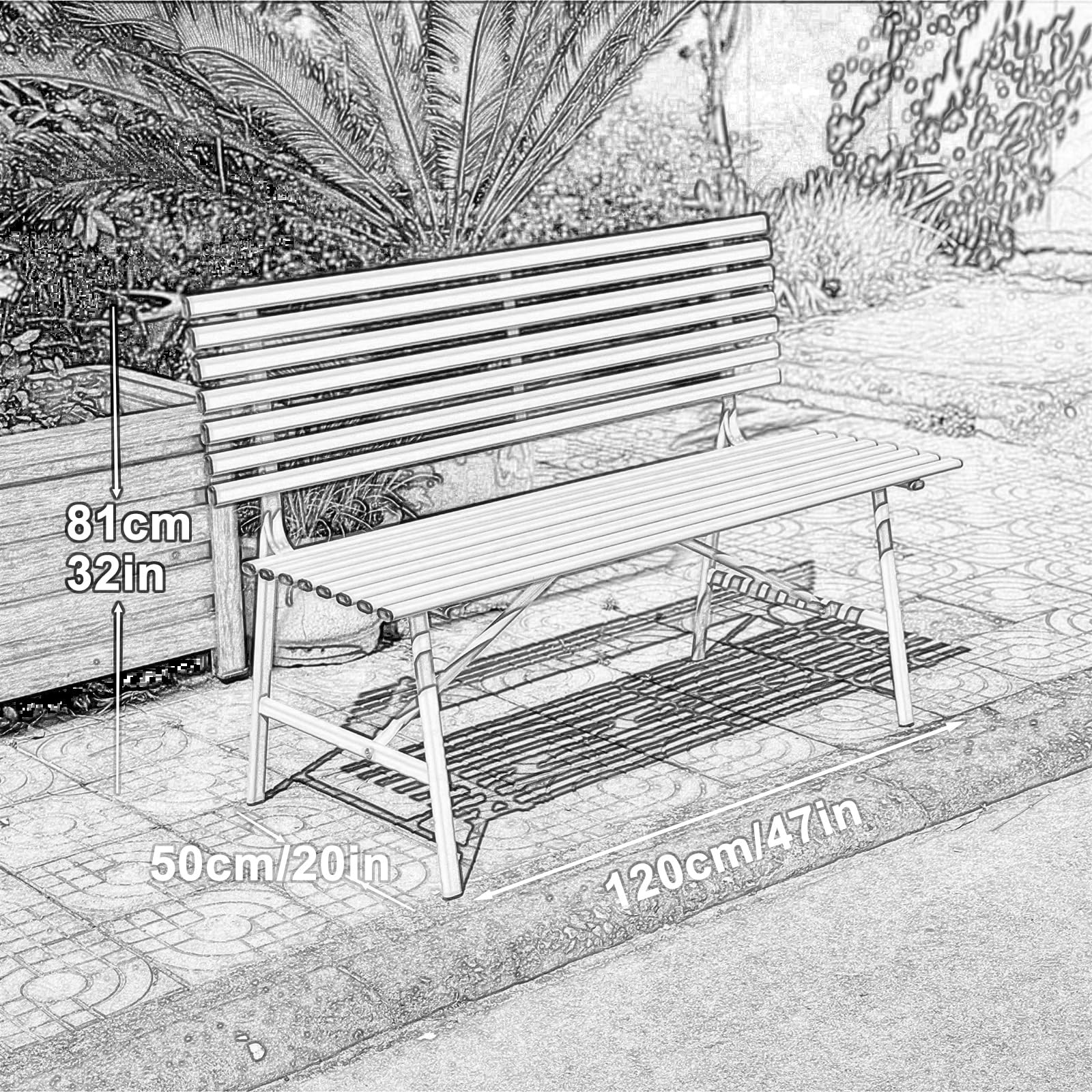 Panchina da Esterno, Panchina da Giardino in Ferro per 2 Persone, Con Schienale e Sedute a Doghe per Giardino, Patio, Portico, Ingresso(Orange)