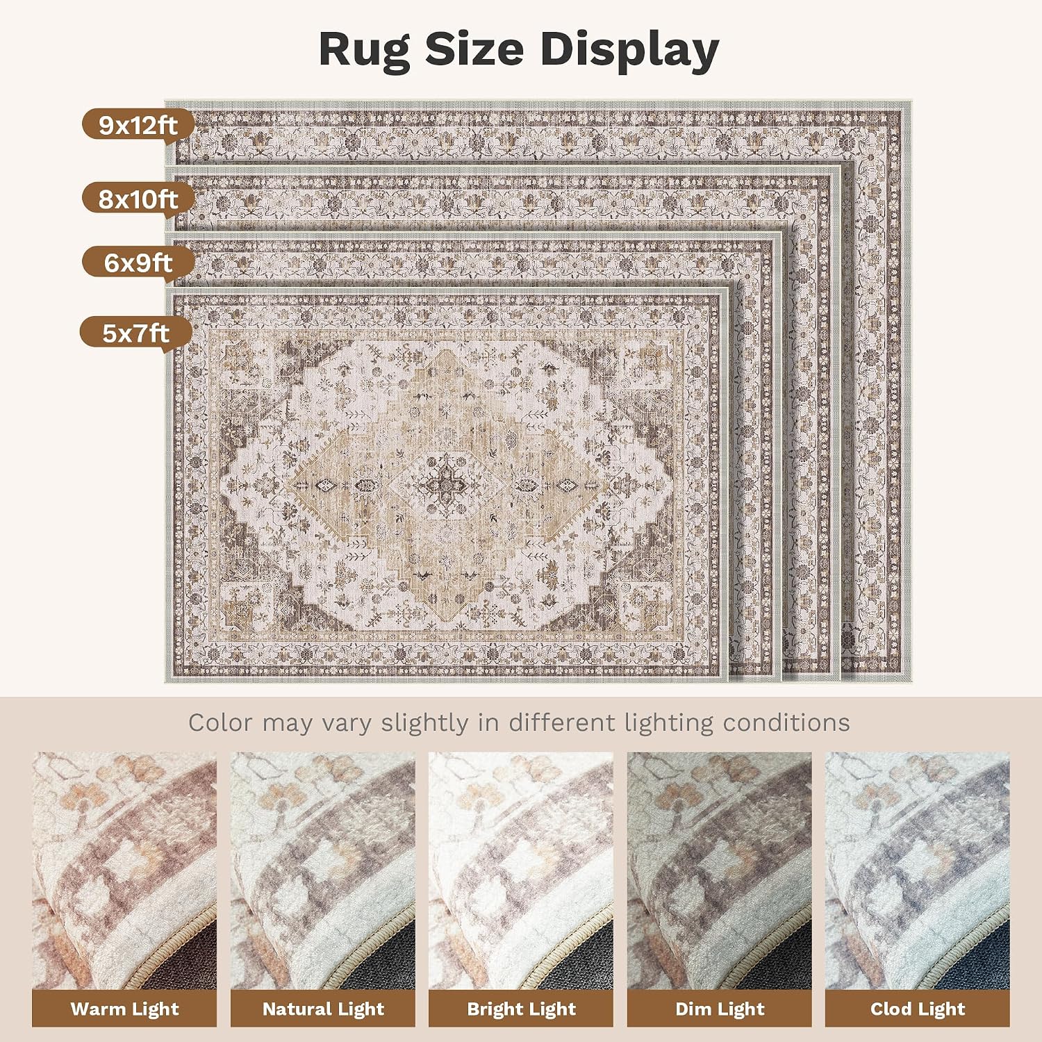  5x7 Washable Area Rug for Living Room, Large Carpet thumbnail