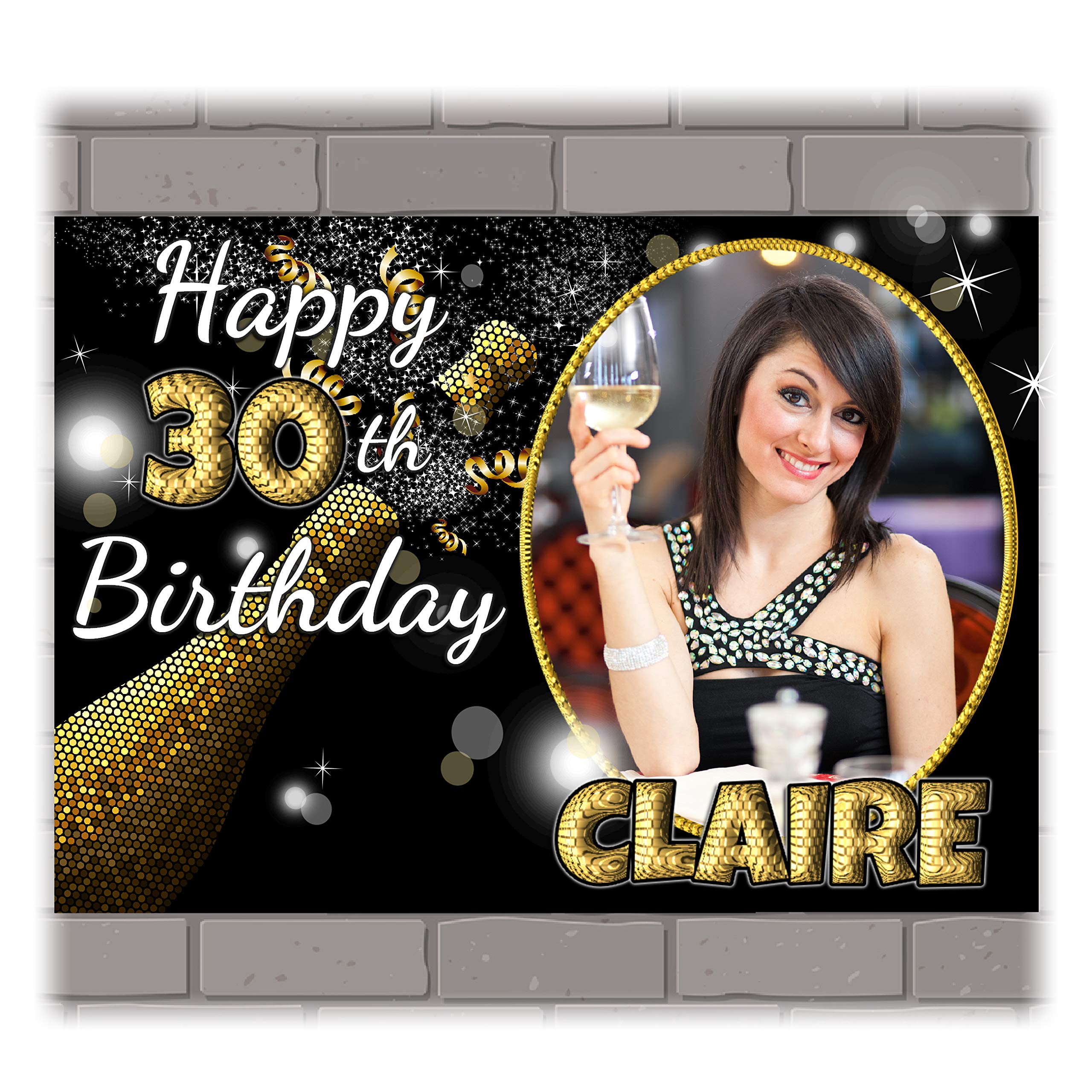 The Personalised Party Company Black,Gold Personalised Black & Gold Glitz Happy Birthday Party Poster Banner N103 - Any Age 6Th 10Th 21St 18Th 30Th 40Th 50Th (A2 (42Cm X 59.4Cm))