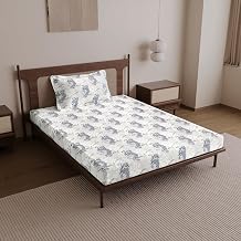 Divine Casa 144 TC Cotton Single Bedsheet with 1 Pillow Cover | Soft Breathable Bedsheet for Single Bed | Modern Printed Bed Sheet Set for Bedroom & Guest Room | 145 x 223 cm (Charcoal Blue, Floral)