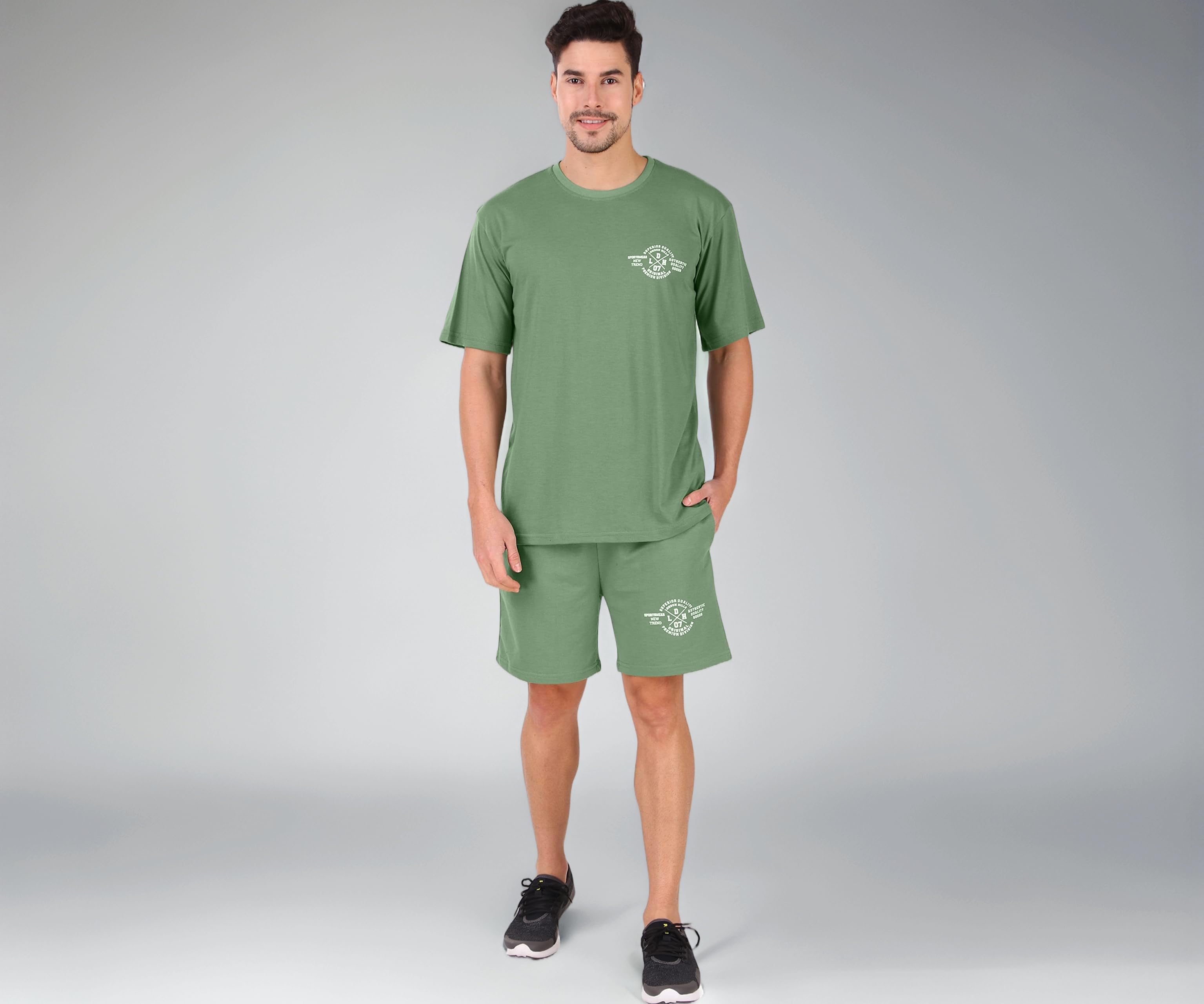 London Hills Cotton Blend Casual Round Neck Co-ord Set for Men's Printed Casual Sleepwear & Loungewear Set & Night Suits Set for Men’s