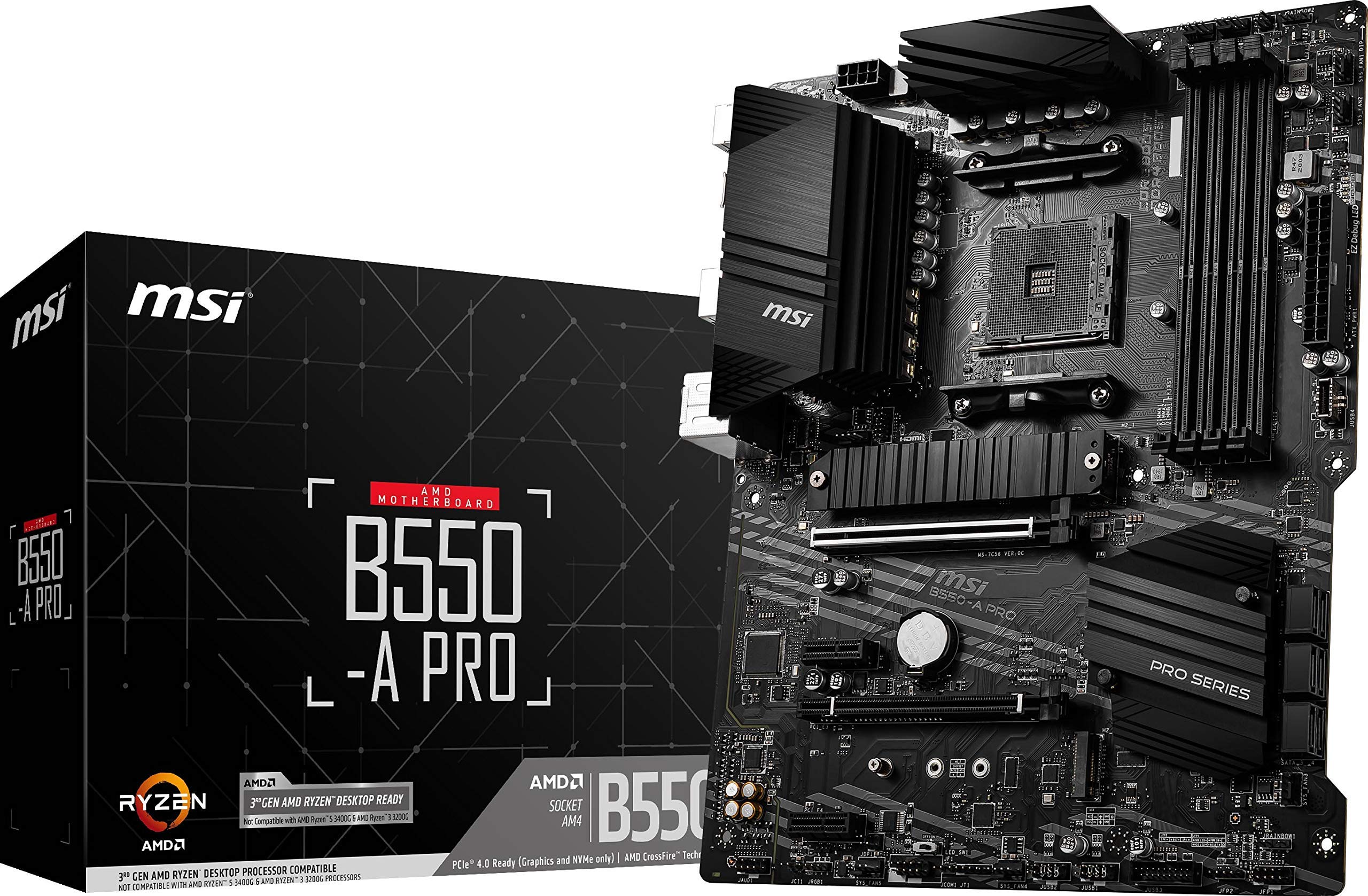 MSI B550-A PRO ProSeries Motherboard (AMD AM4, DDR4, PCIe 4.0, SATA 6Gb/s, M.2, USB 3.2 Gen 2, HDMI/