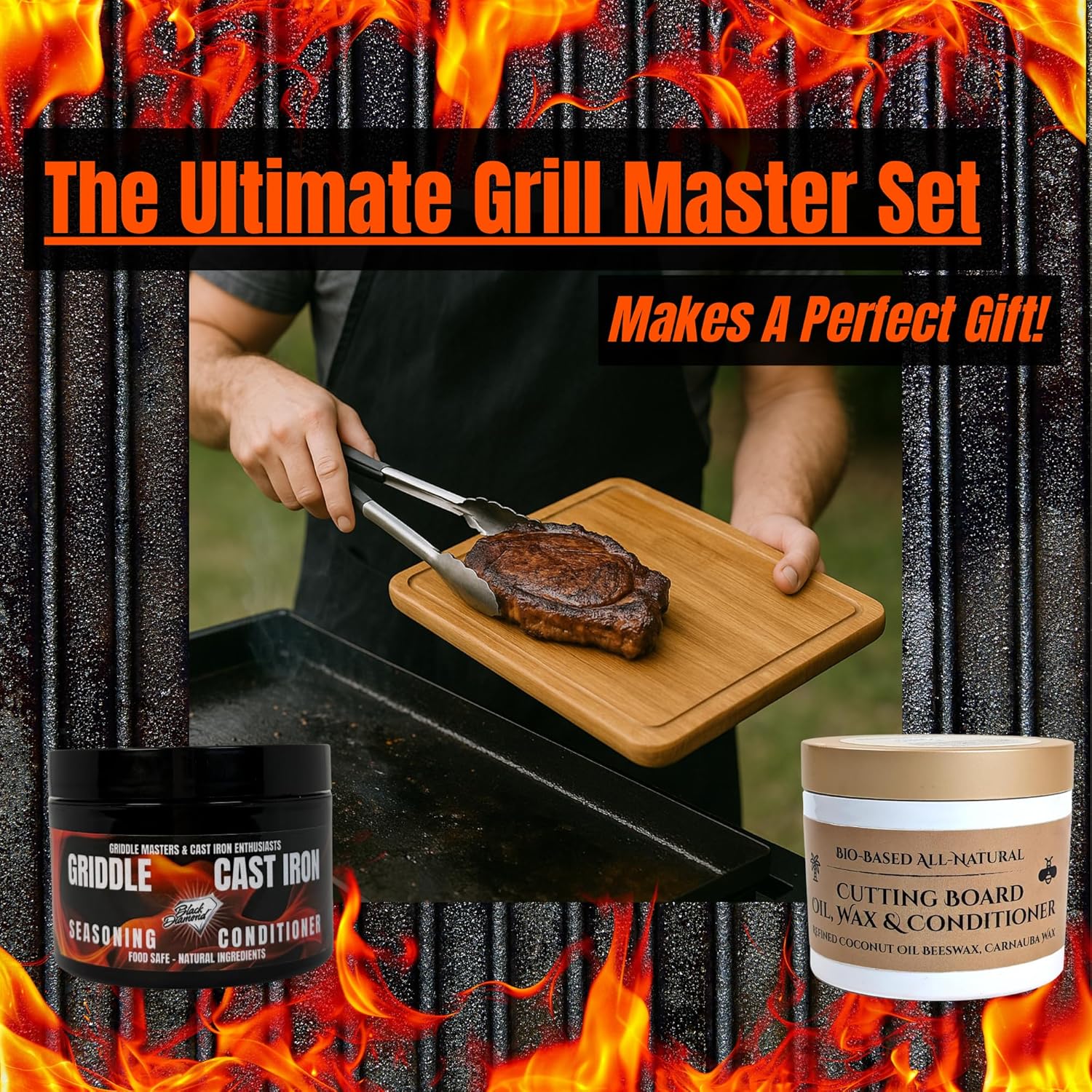 Cutting Board Oil & Griddle Seasoning Bundle - Food-Grade Coconut Oil & Wax for Wood & Butcher Blocks. Conditioner for Cast Iron, Skillets, Griddles & Flat Top Grills (2 Pack)