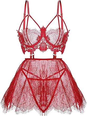 SPORCLO Plus Size Lingerie for Women Lace Black Babydoll Sexy Mesh High Waisted Nightdress Strappy Exotic Sleepwear