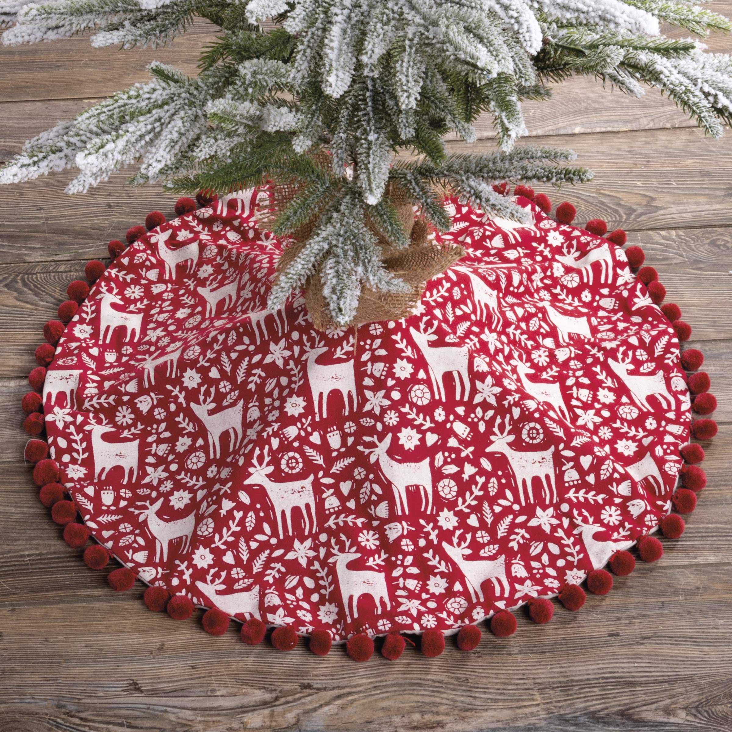Primitives by Kathy Block Art Style Tree Skirt, Scandi Reindeer