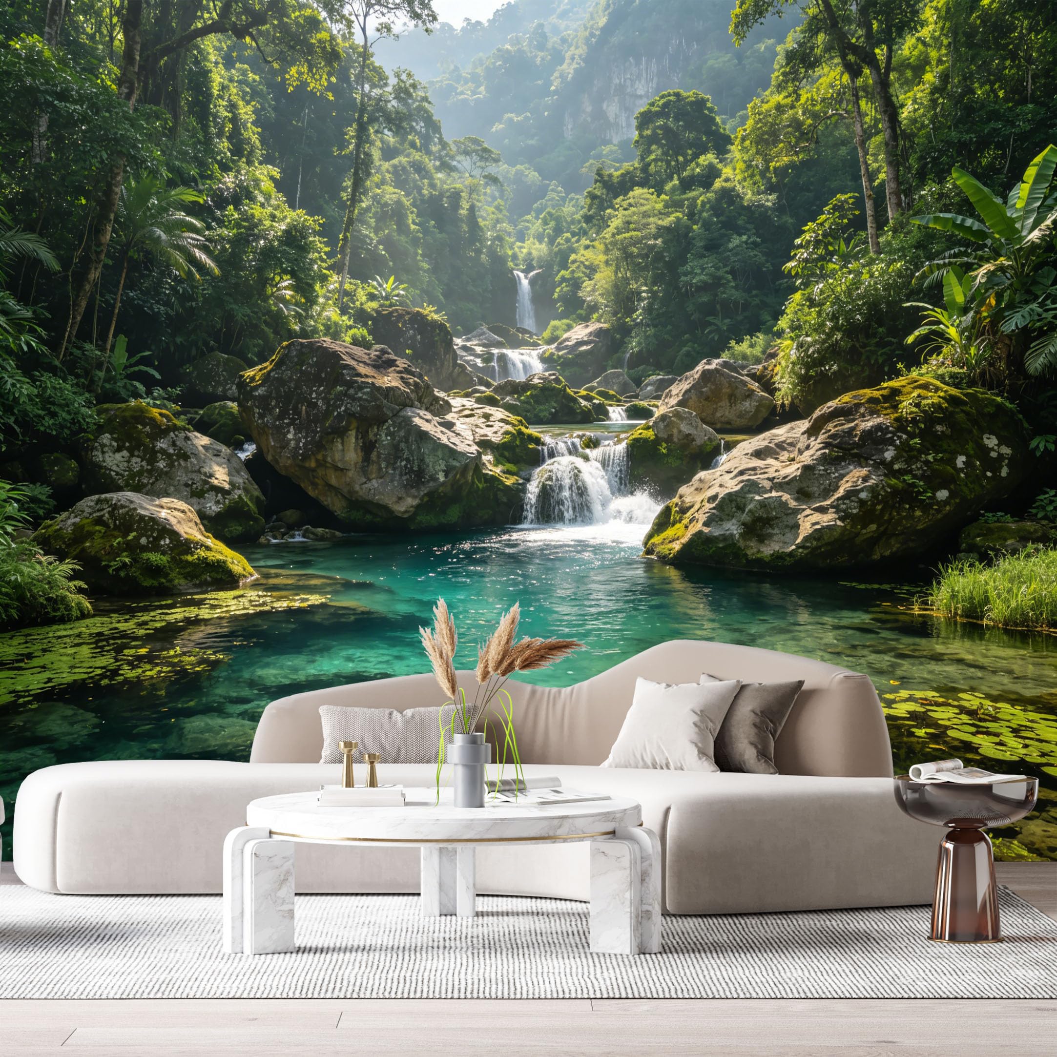 Custom Size Wall Murals Tropical Rainforest Waterfall Landscape Mountain Stream SelfAdhesive Wall Fabric Removable Large Wallpaper for Photo Living Room Interior Decor
