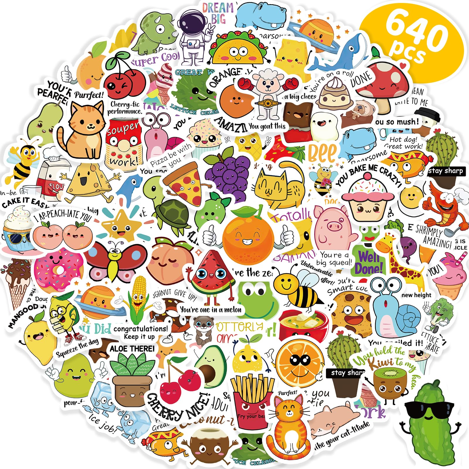 Benresive 640 Pcs Cute Stickers for Kids, Water Bottle Stickers for Kids, 80 Styles Kawaii Stickers Bulk, Fun Vinyl Waterproof Hydroflask Laptop Classroom Sticker Packs for Teens Girls