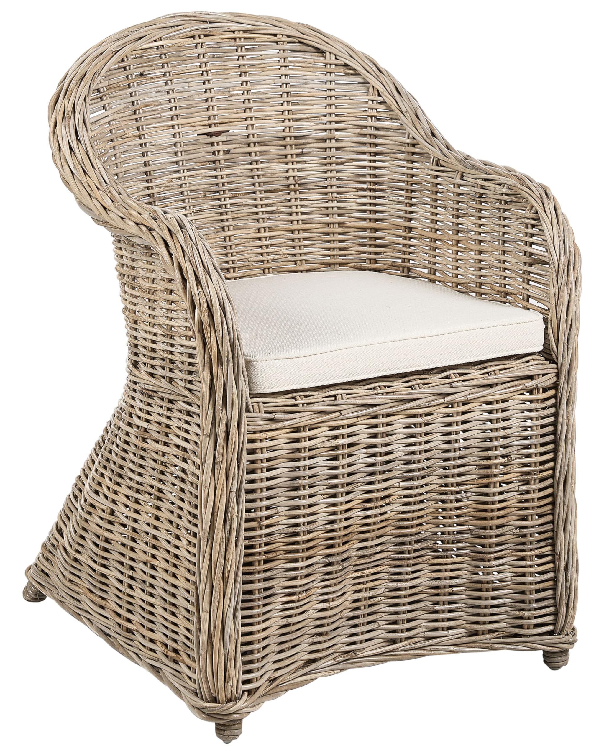 Beliani Chaise de Jardin en Rotin Naturel Fauteuil avec Coussin Beige Clair Intérieur Extérieur Susua II