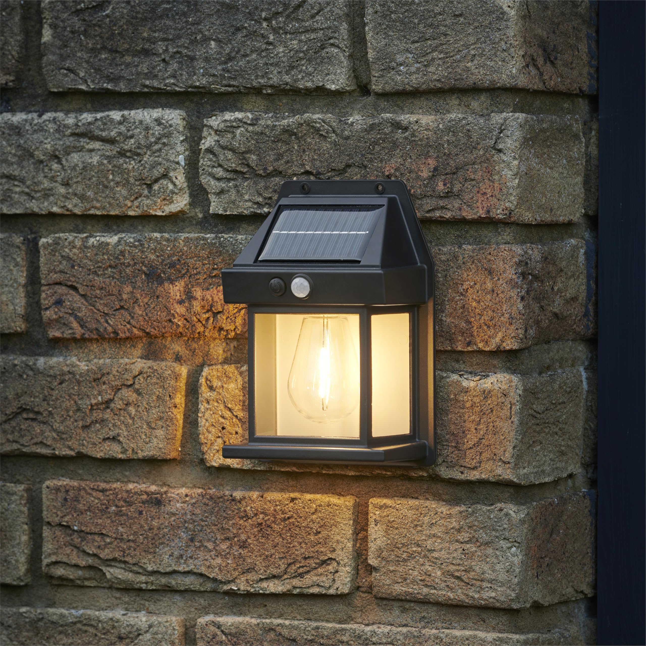 Auraglow Solar Powered Filament PIR Security Light, IP44 Weatherproof Wall Sconce for Garden, Pathway, Porch, Patio - Four Pack