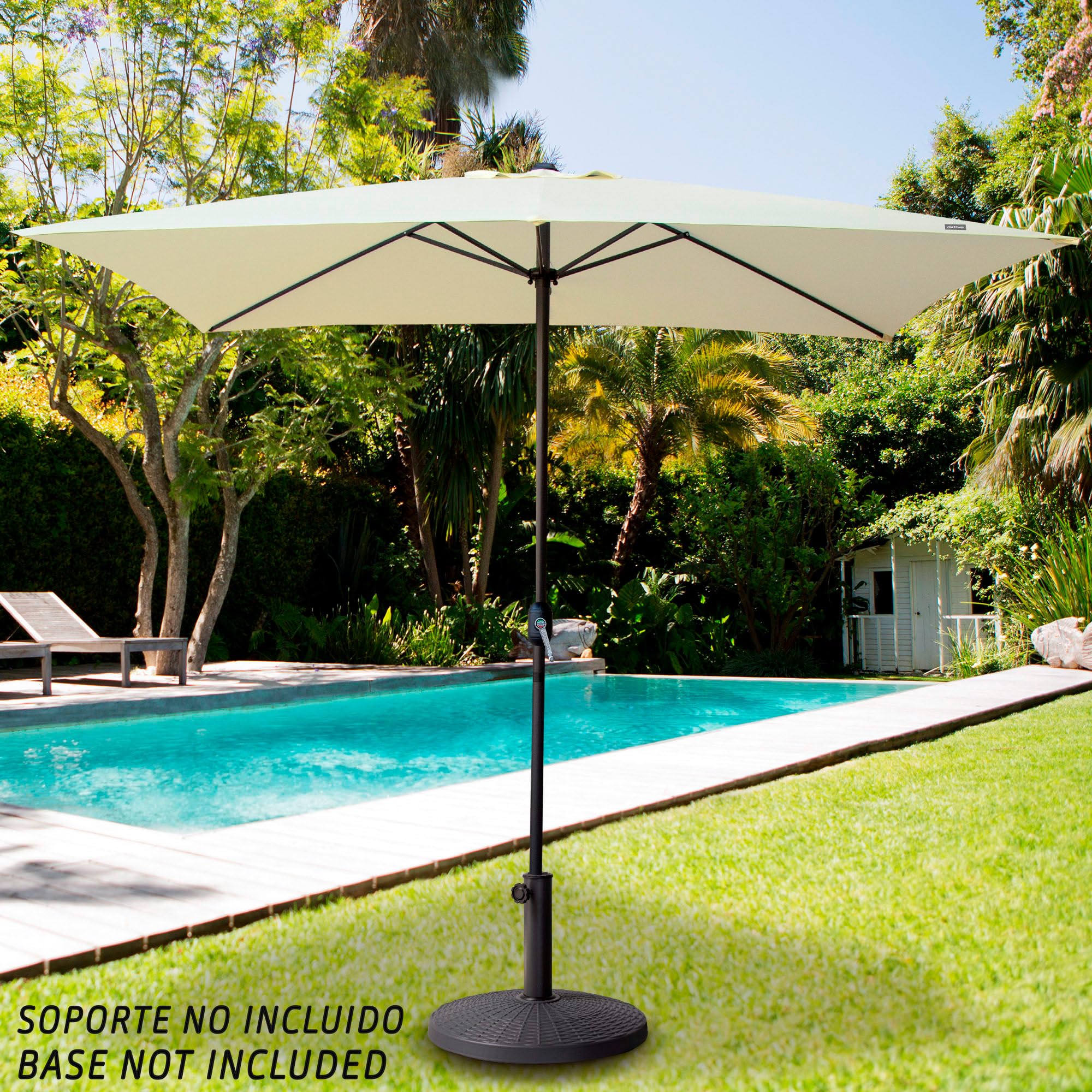 AKTIVE 53877, Sombrilla rectangular, Parasol terraza, Toldo 3x2 m, Sombrilla jardín, color crema, mástil aluminio, 300x200cm
