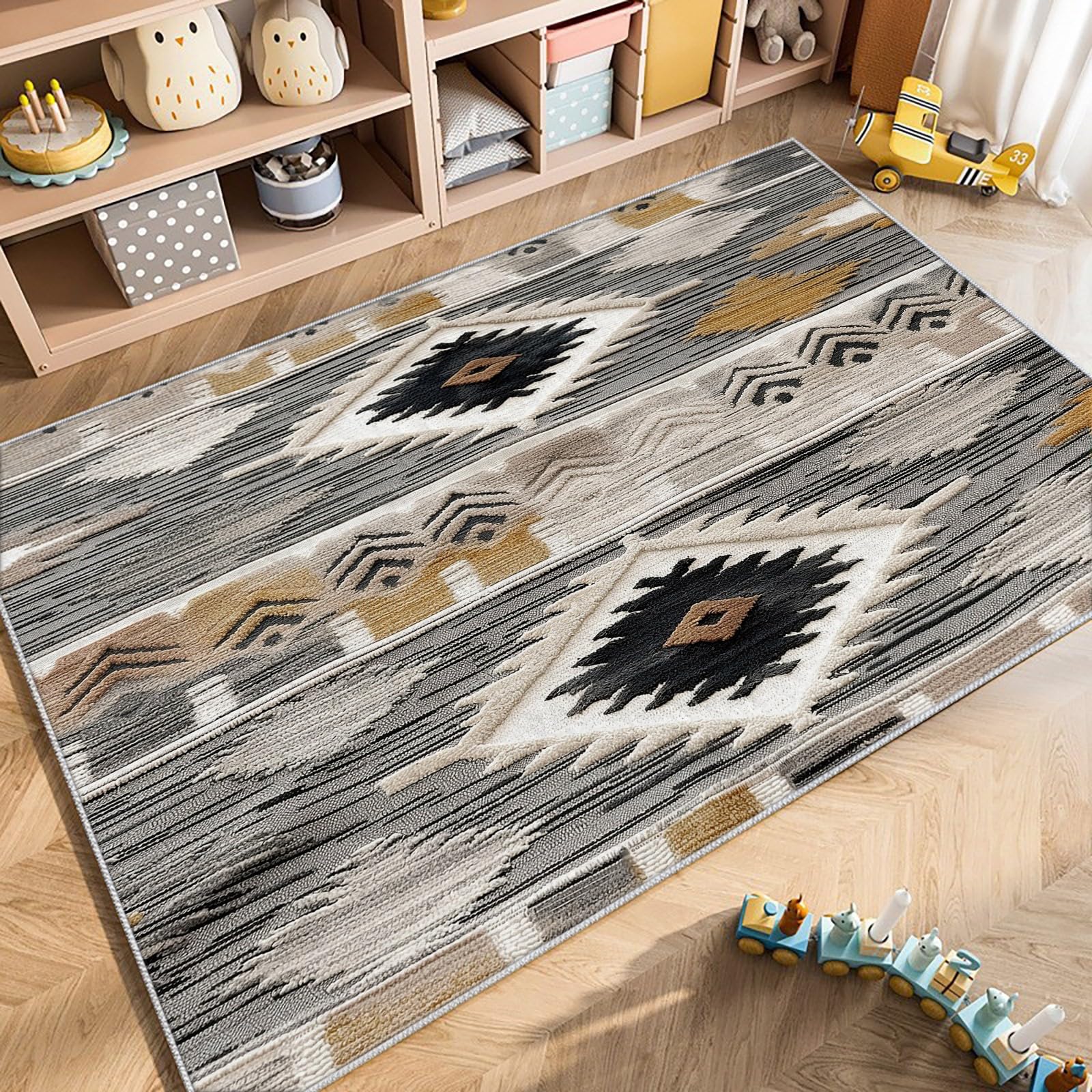 Tapis Chambre Texture Géométrique Aztèque Ethnique 80x150 cm Tapis de Salon Style Moderne Tapis Salon Doux à Poils Courts Tapis Antidérapant Intérieur Moelleux pour Salon Chambre