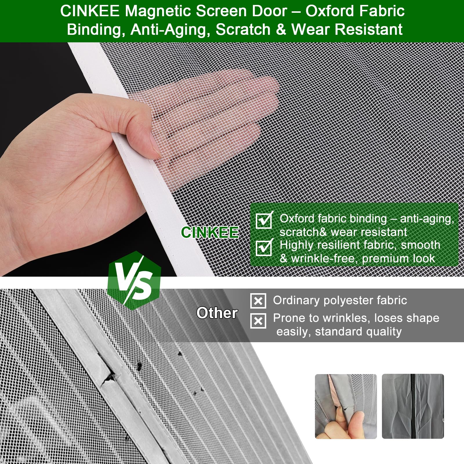 Cinkee Thick Mosquito Net Magnetic Curtain for Balcony Door, Basement and Patio Door, White, 120 x 220 cm in use