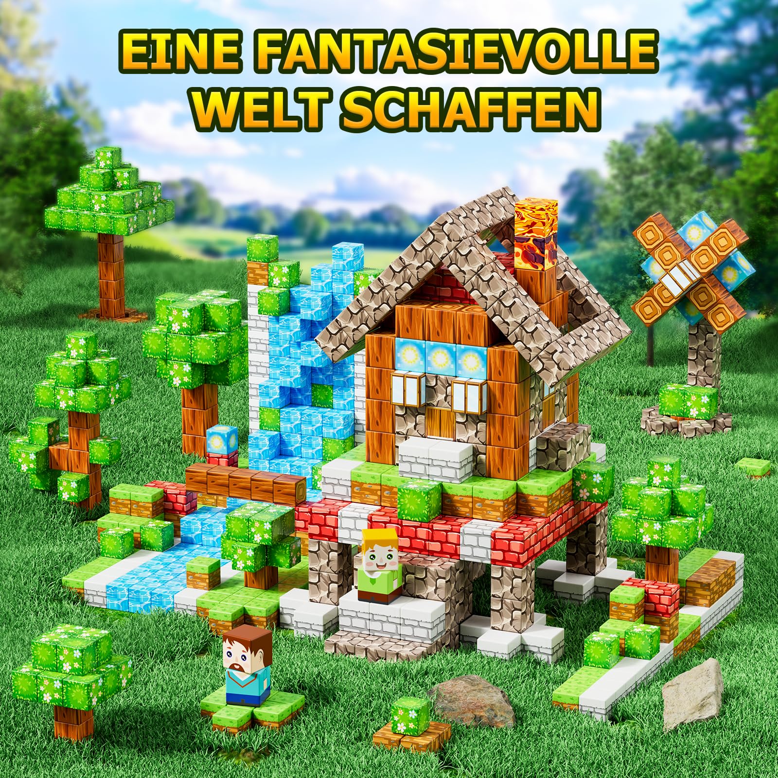 Vefosafe Magnetische Bausteine 150 Teile, Baue Magnetisches Bauwelt Magnetblöcke Fliesen Kinder Spielzeug Geschenk für Jungen Mädchen 3 4 5 6 7 8 9 Jahren Kreative Kinderspielzeug