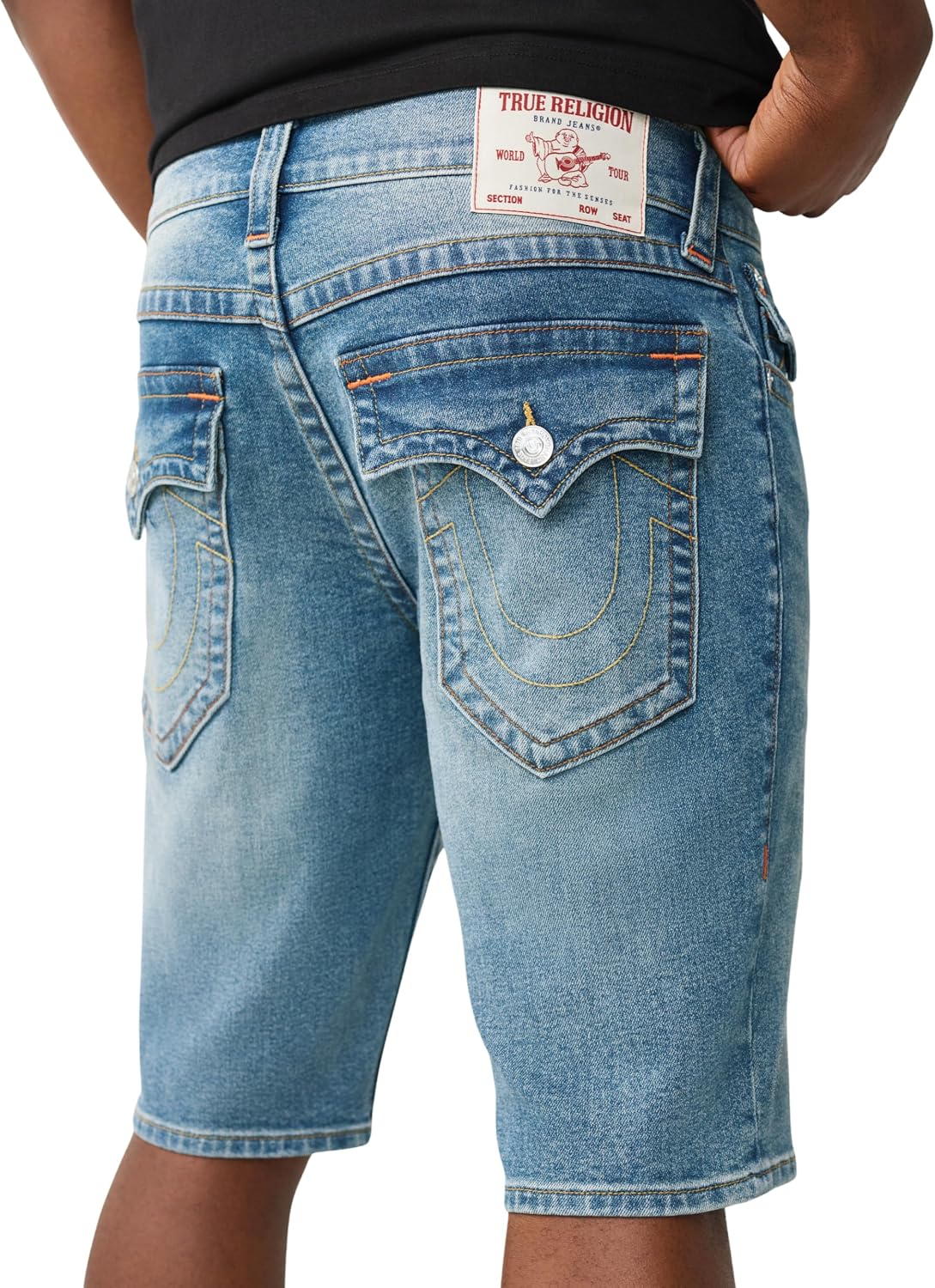 True Religion Men’s Ricky Flap Denim Short – Whiskering, Horseshoe Detailing