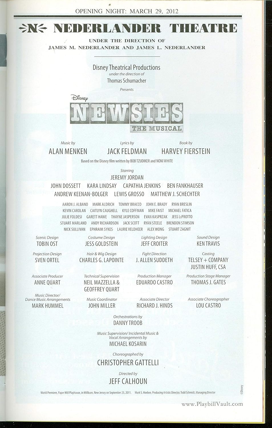 Newsies The Musical Opening Night Broadway Playbill Jeremy Jordan John Dossett Kara Lindsay Andrew Keenan Bolger Capathia Jenkins At Amazon S Entertainment Collectibles Store
