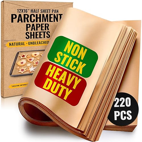 220 PCS Parchment Paper Baking Sheets, 12x16 Inches by Baker's Signature | Precut Non-Stick & Unbleached - Will Not Curl or Burn, Non-Toxic & Comes in Convenient Packaging