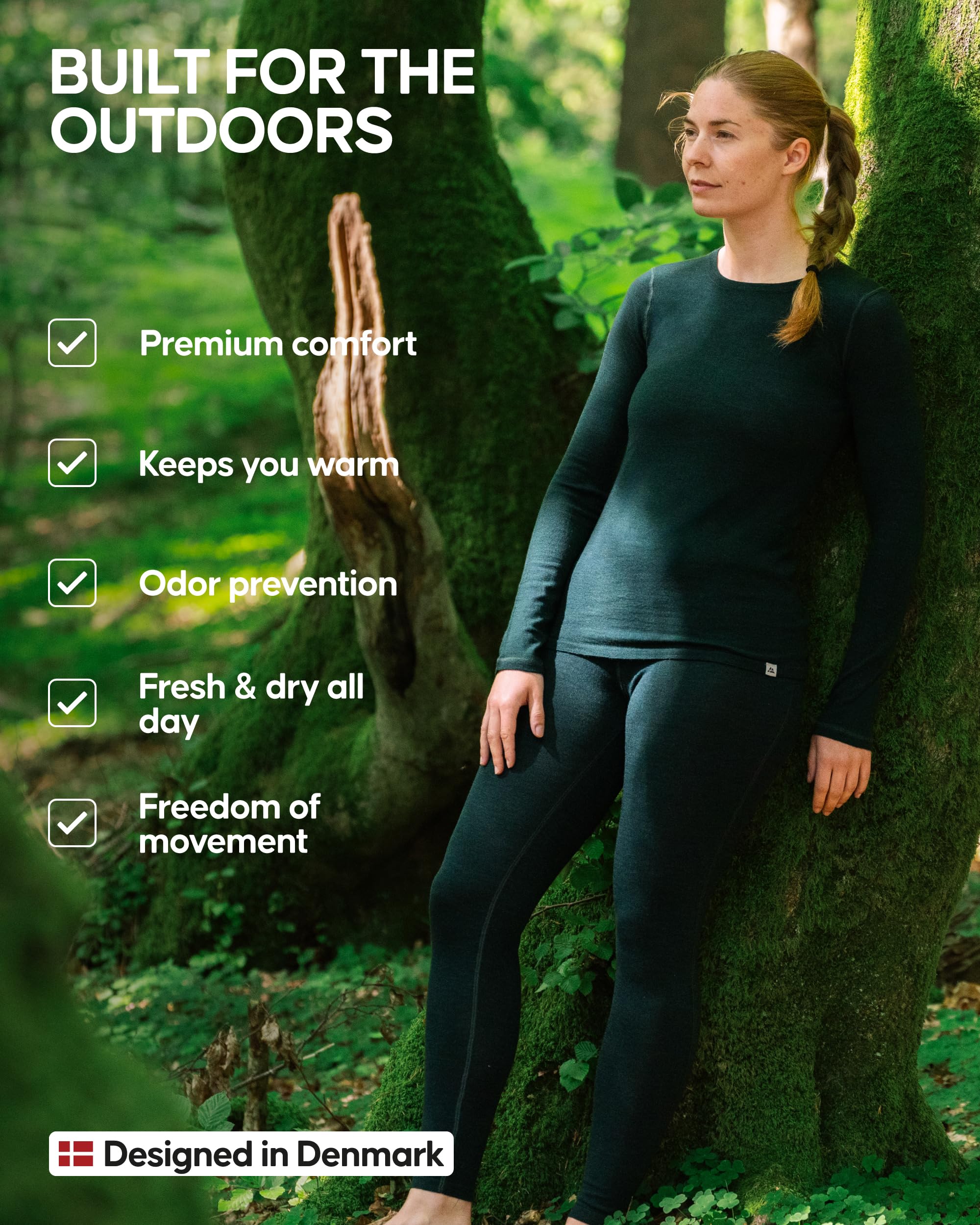 DANISH ENDURANCE Merino Wool Base Layer Set Women, Top and Bottom Set, Thermal Underwear for Womens, Tights, Long Sleeve