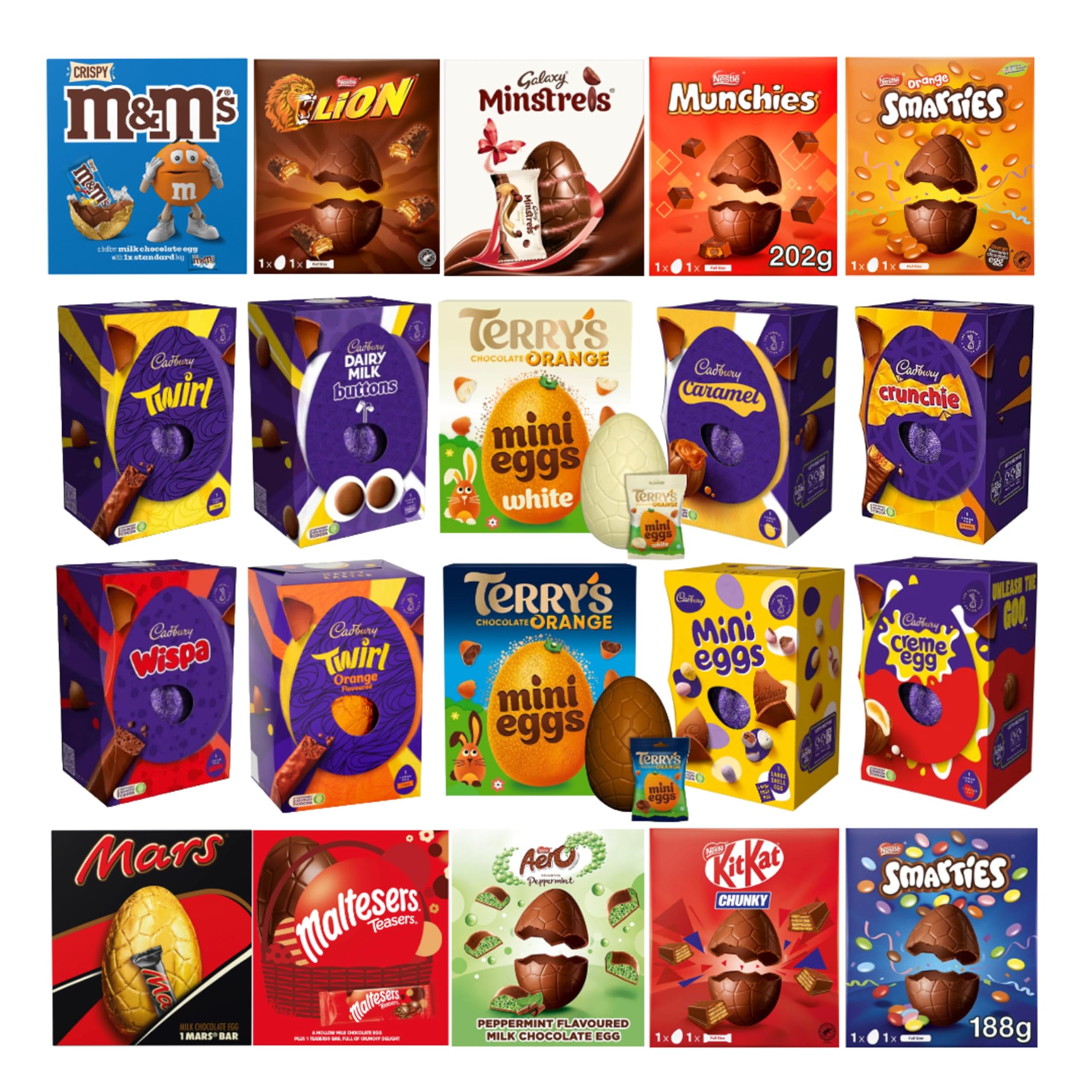 Easter Egg Chocolate Bulk Buy - 3 x Randomly Selected Large Chocolate Easter Eggs (182,5g - 202g) Great for Easter Egg Hunt. Chocolate Hamper, Easter Gifts for Kids with Topline Card.