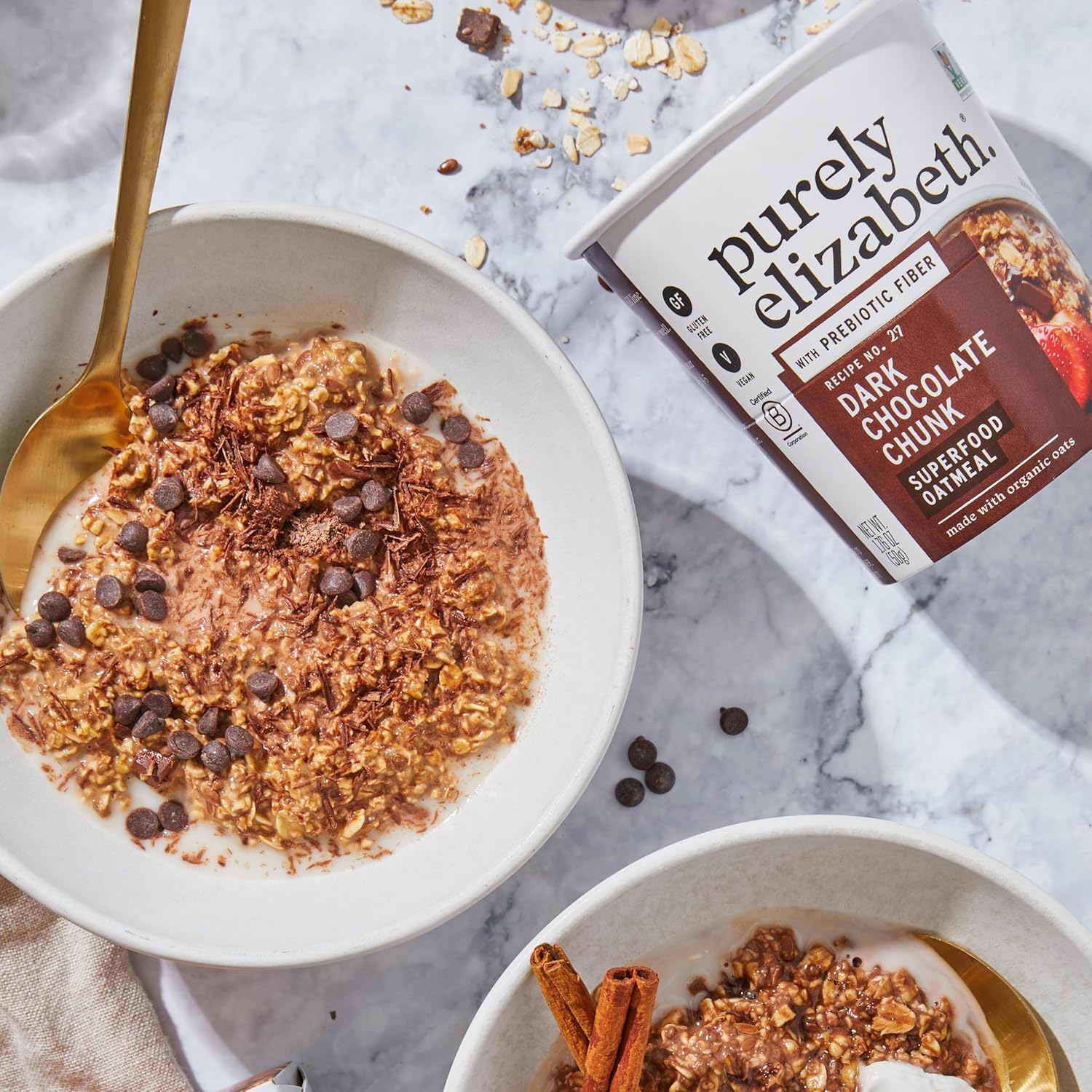 Purely Elizabeth Superfood Oatmeal Cup with Prebiotic Fiber, Dark Chocolate Chunk, Vegan Friendly, Organic, Gluten Free & Non-GMO, 1.76 Ounce (Pack of 12)