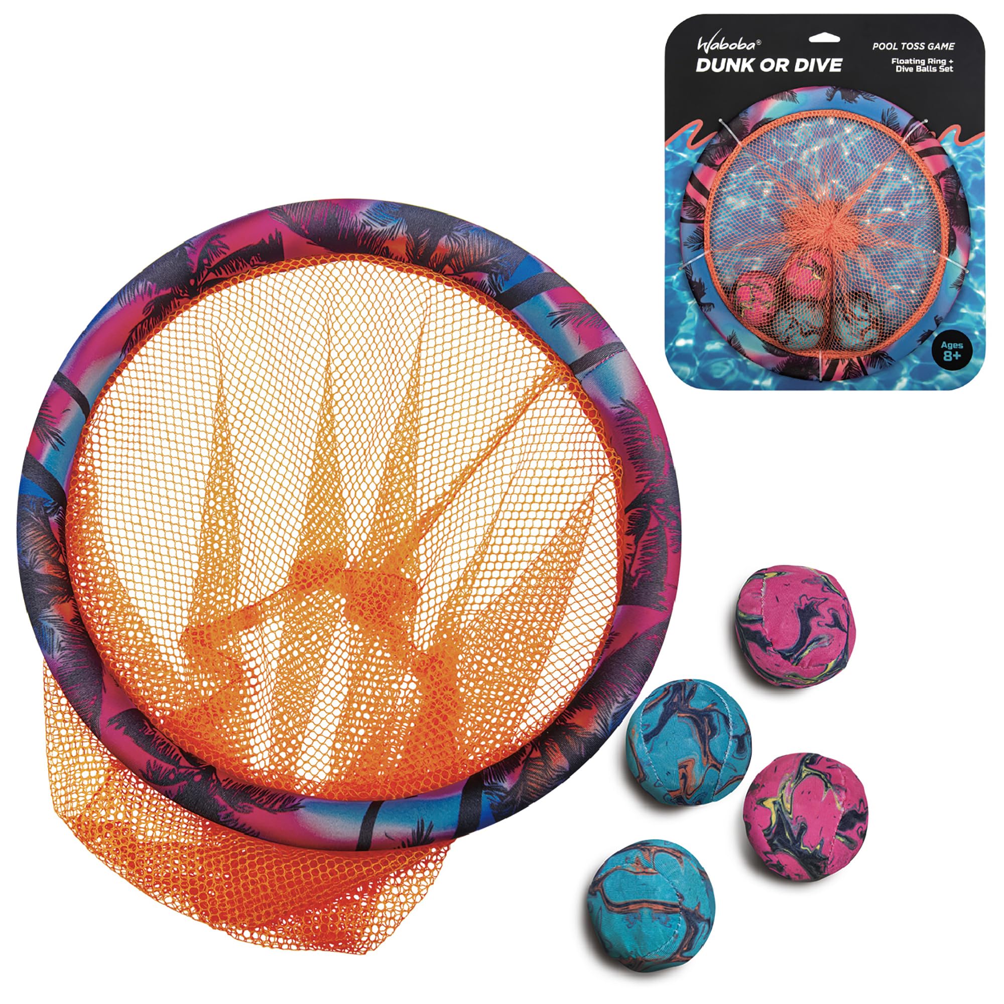 Dunk or Dive Pool Toy Toss Game – Floating Ring Net & Dive Ball Set – for Swimming Pools, Summer Toys & Diving Toys Fun – Kids & Adults Ages 8+, Cranberry