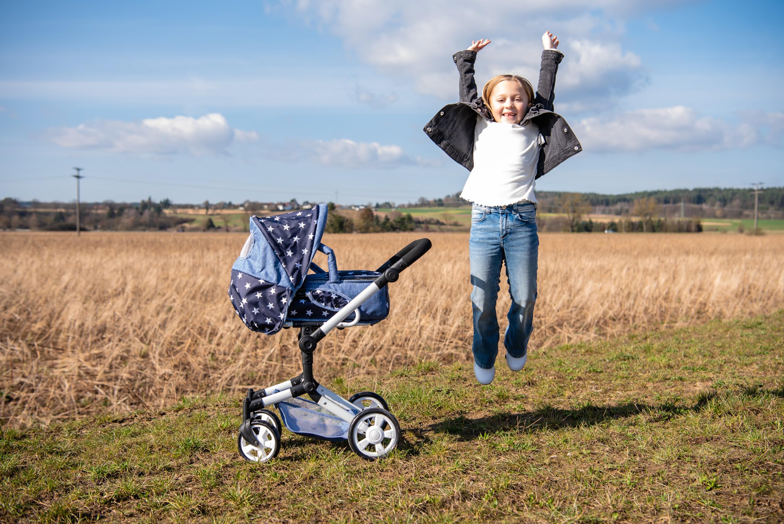Bayer Chic 2000 - Cochecito de muñecas Jara, 2 en 1 con Bolsa de Transporte extraíble, Carrito para muñecas para niños de 4 a 8 años, Estrellas Marinas