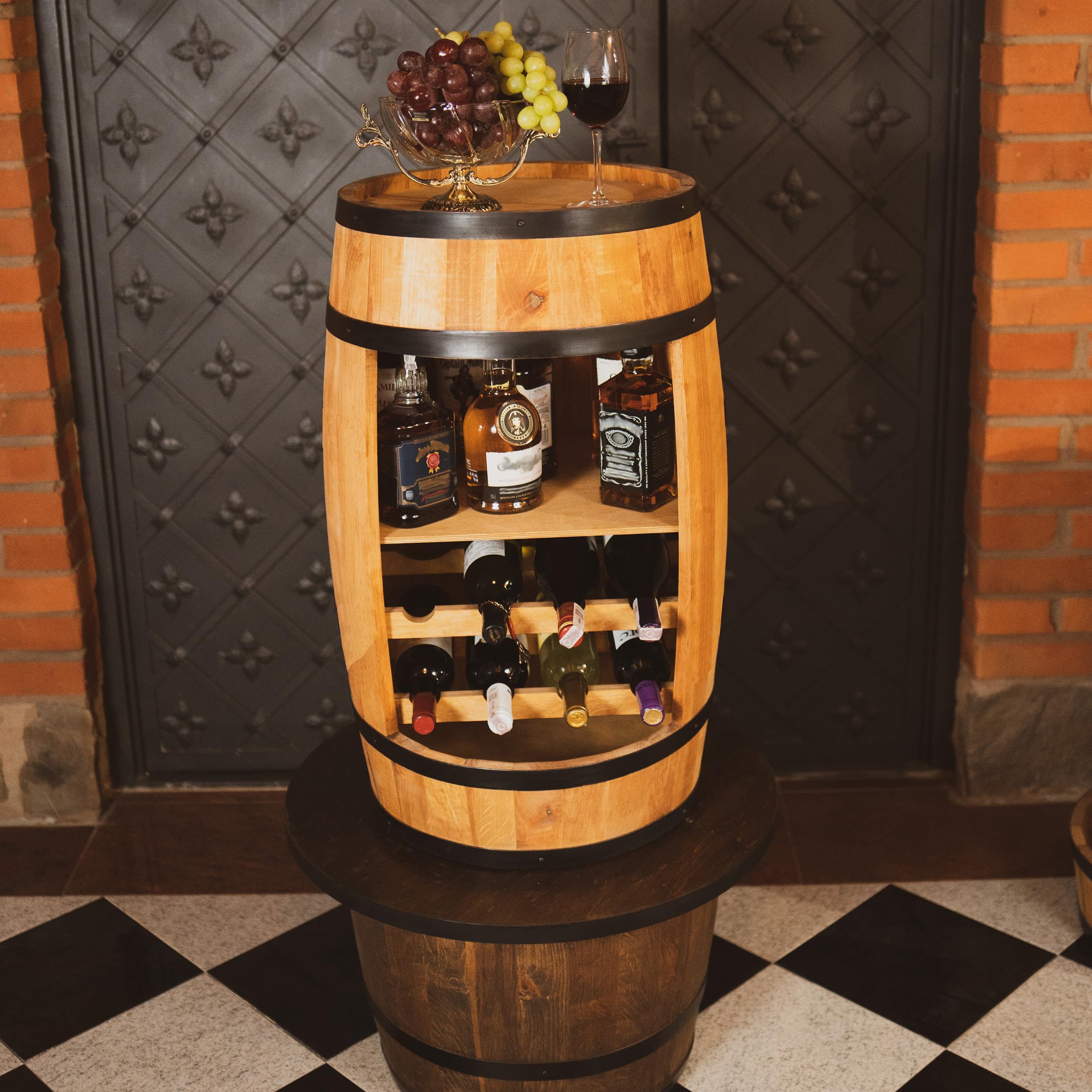 CREATIVE COOPER Cantinetta per vino – Mini Bar – Alcol – Barile di vino – Barile – Vino bar – Altezza: 80 cm – Scaffale decorativo retrò – mobili da botte (Quercia) – regalo per un uomo